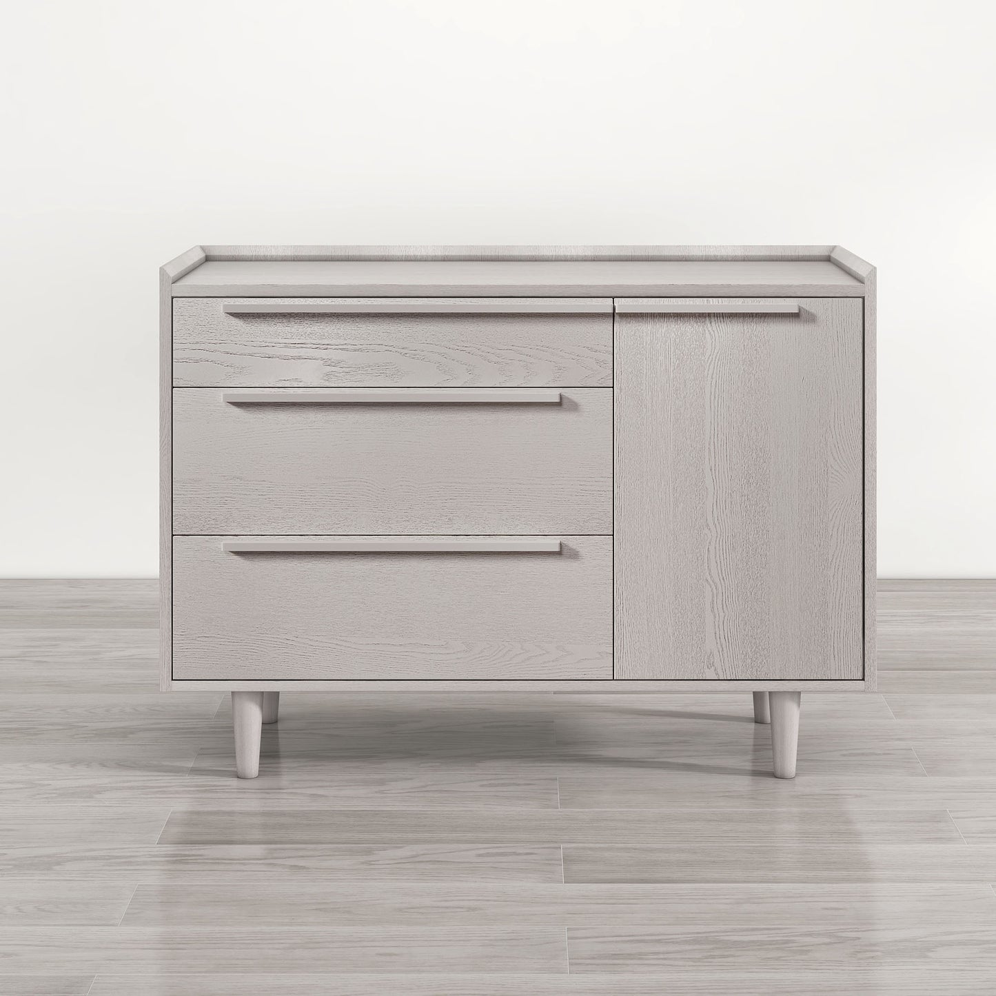 Modern Sideboard with 3 Drawers Storage Cabinet Entryway Floor Cabinet Sideboard Dresser with Solid Wood Legs for bedroom and living room , Stone Gray