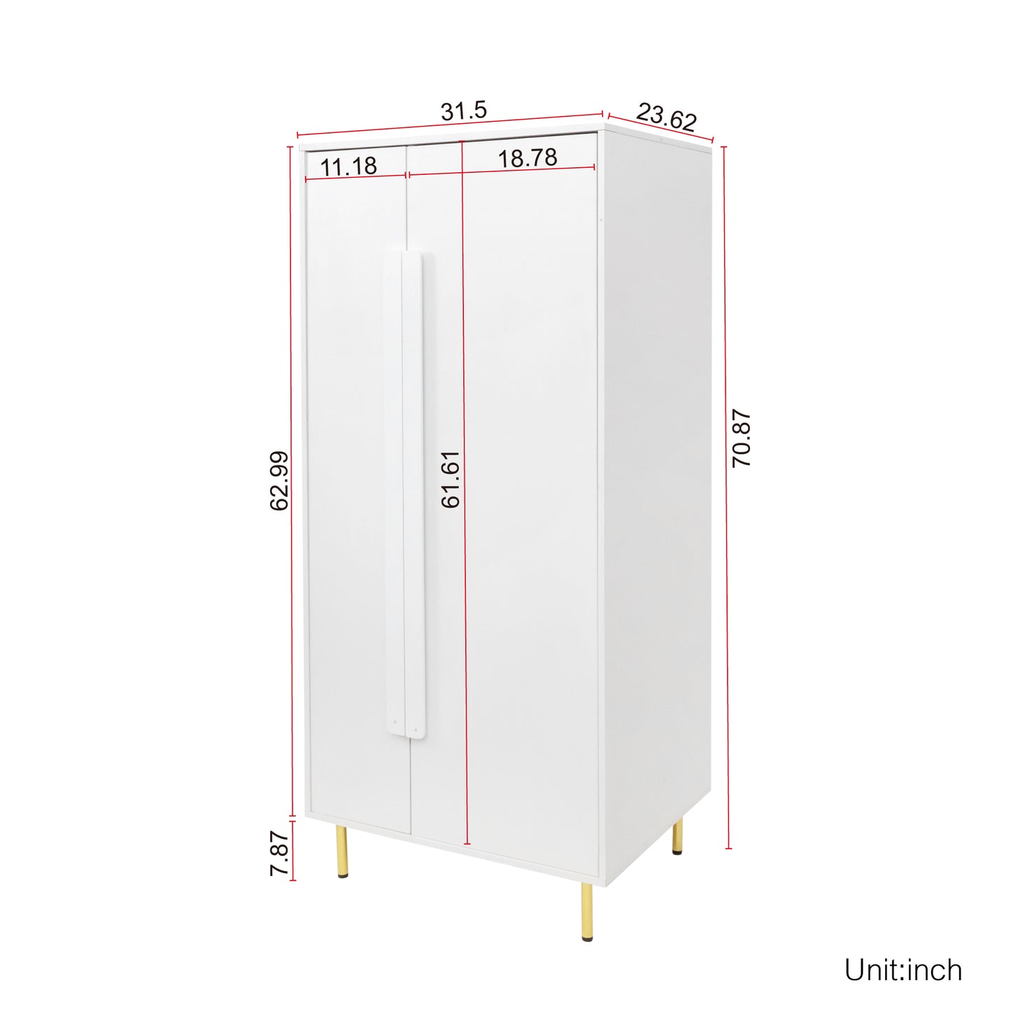 Armoire with 2 Doors with Handle for bedroom, White