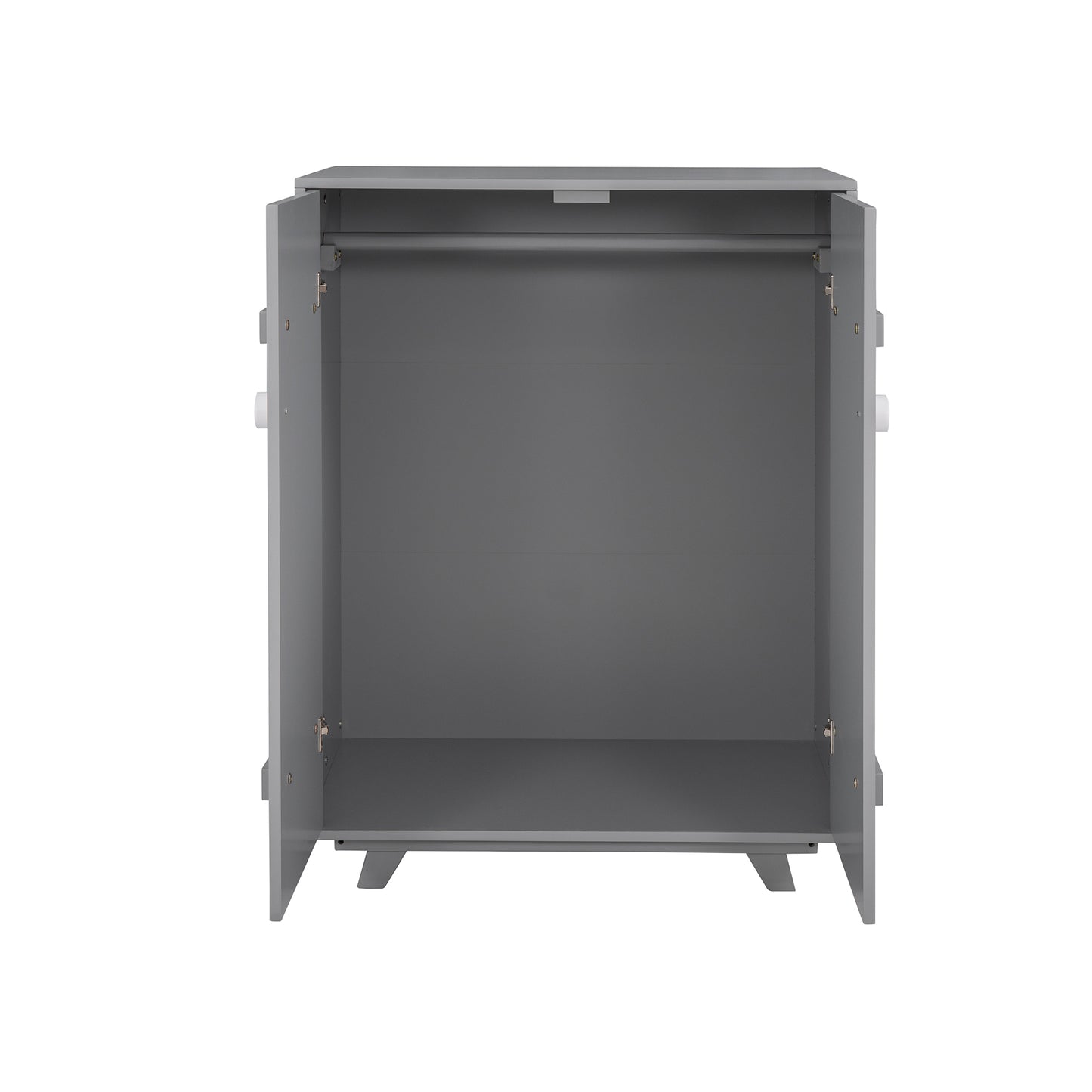 Wooden Wardrobe Cabinet with Hanging Rod, Storage Armoires with Doors,Gray