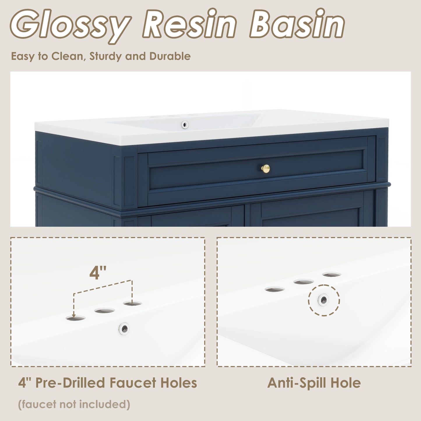 36'' Bathroom Vanity with Top Sink, Modern Bathroom Storage Cabinet with 2 Drawers and a Tip-out Drawer, Single Sink Bathroom Vanity