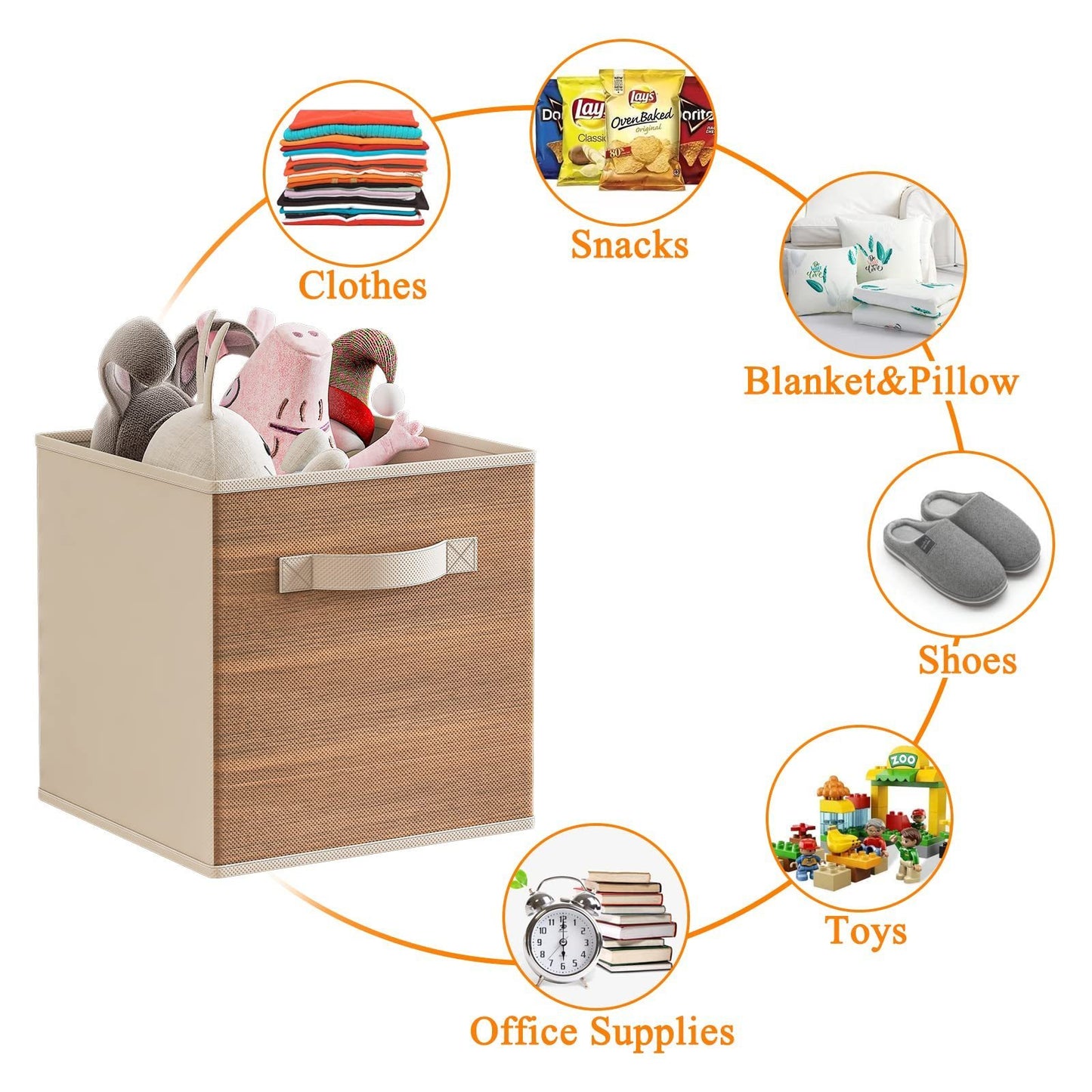 Fabric Storage Cubes with Handle, Foldable 11 Inch Cube Storage Bins, 6 Pack Storage Baskets for Shelves, Storage Boxes for Organizing Closet Bins, Wood Grain
