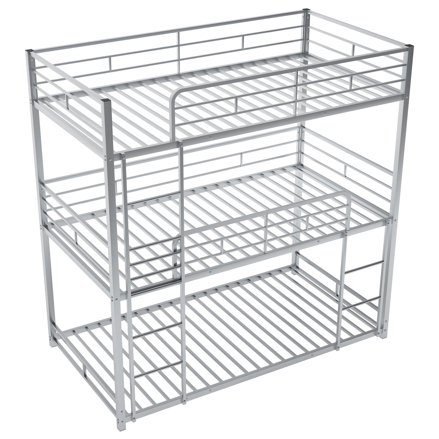 Metal Twin Size Triple Bunk Bed, Silver