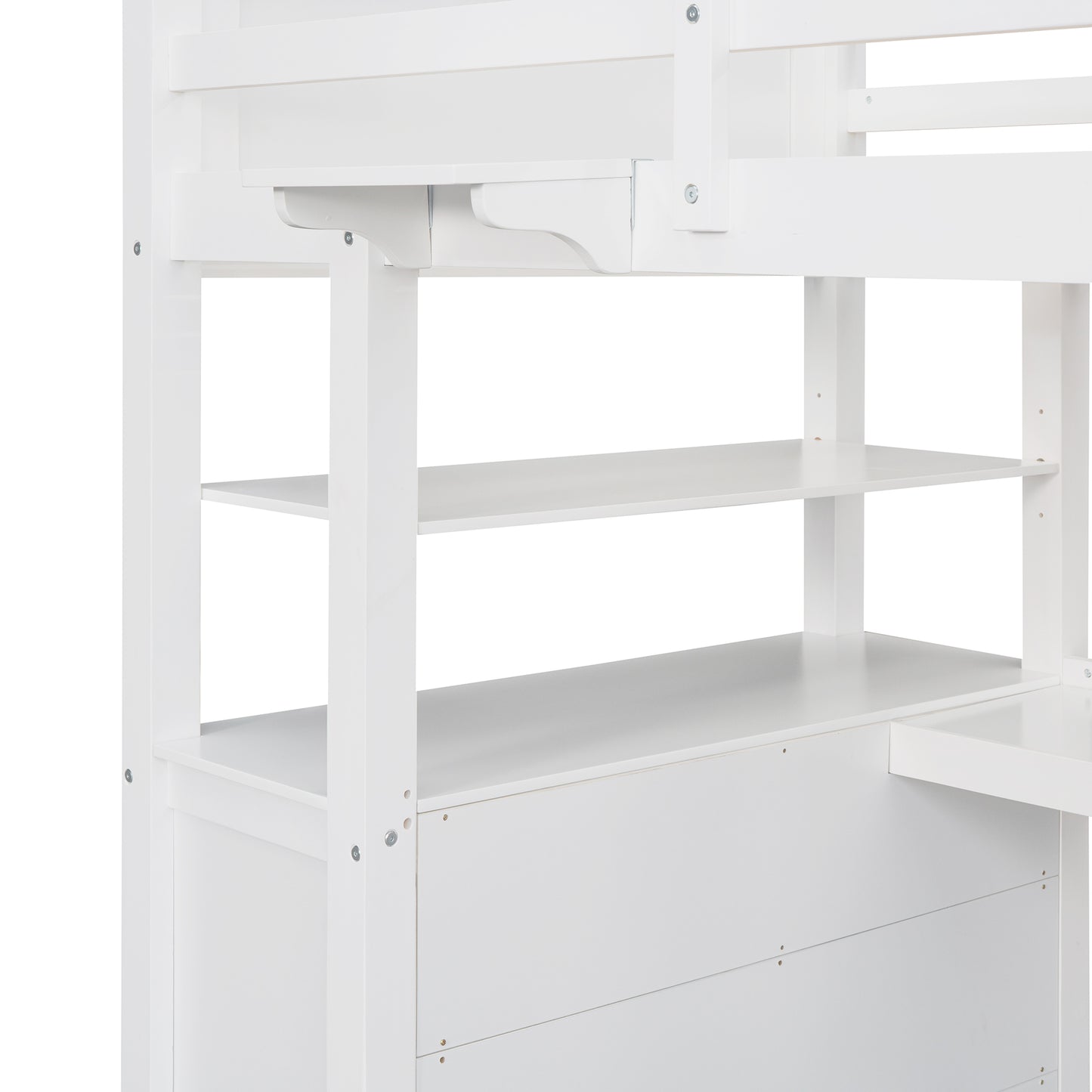 Twin size Loft Bed with Drawers and Desk, Wooden Loft Bed with Shelves - White(OLD SKU: LP000530AAK)