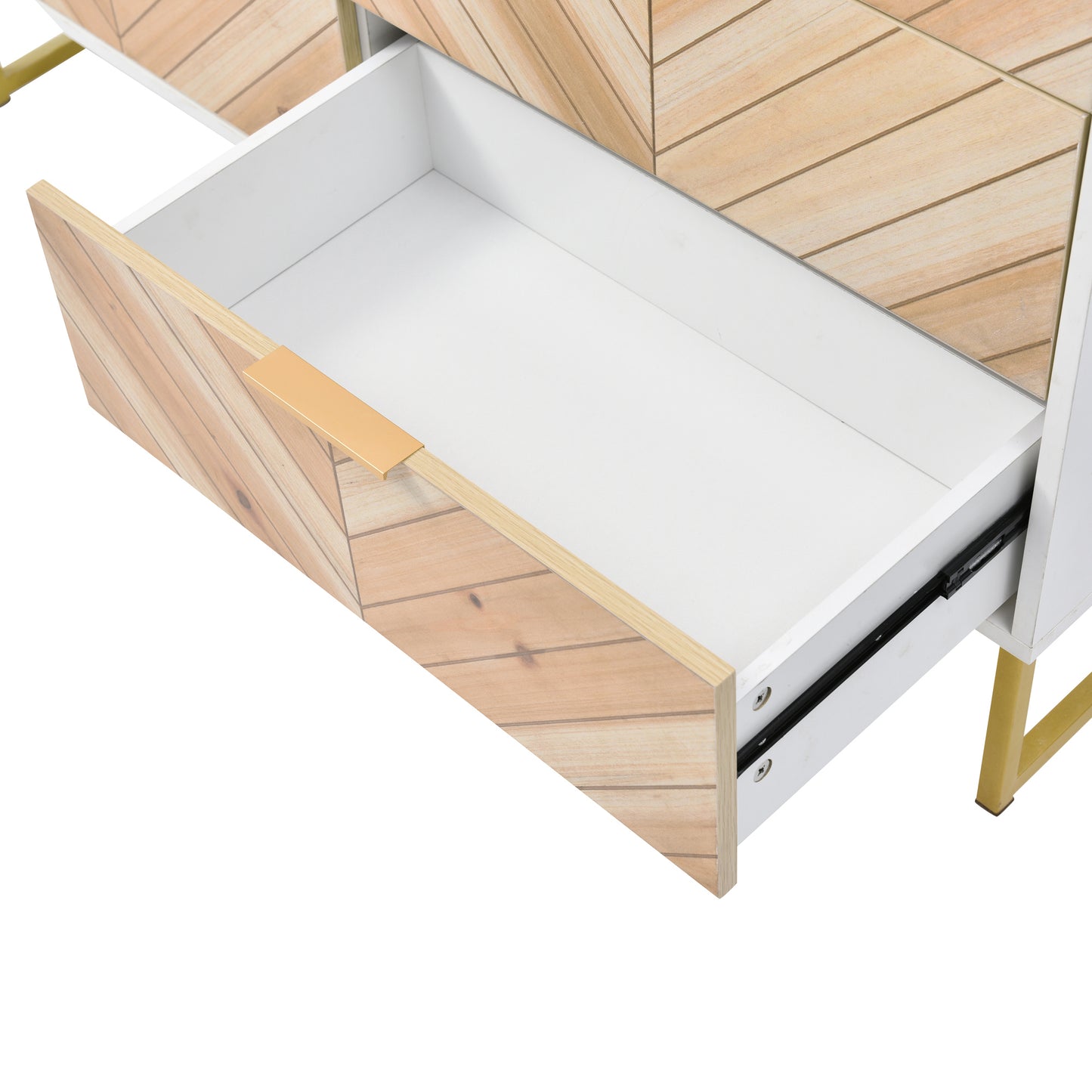 6 Drawer Dresser with Metal Leg and Handle for Bedroom, Storage Cabinet with Natural Wood Finish Drawer,White+Natural