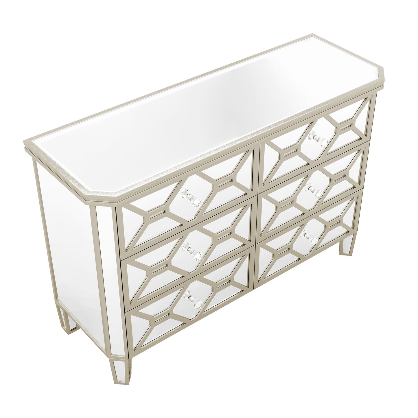 Elegant Mirrored 6-Drawer Dresser with Golden Lines Storage Cabinet for Living Room, Hallway, Entryway