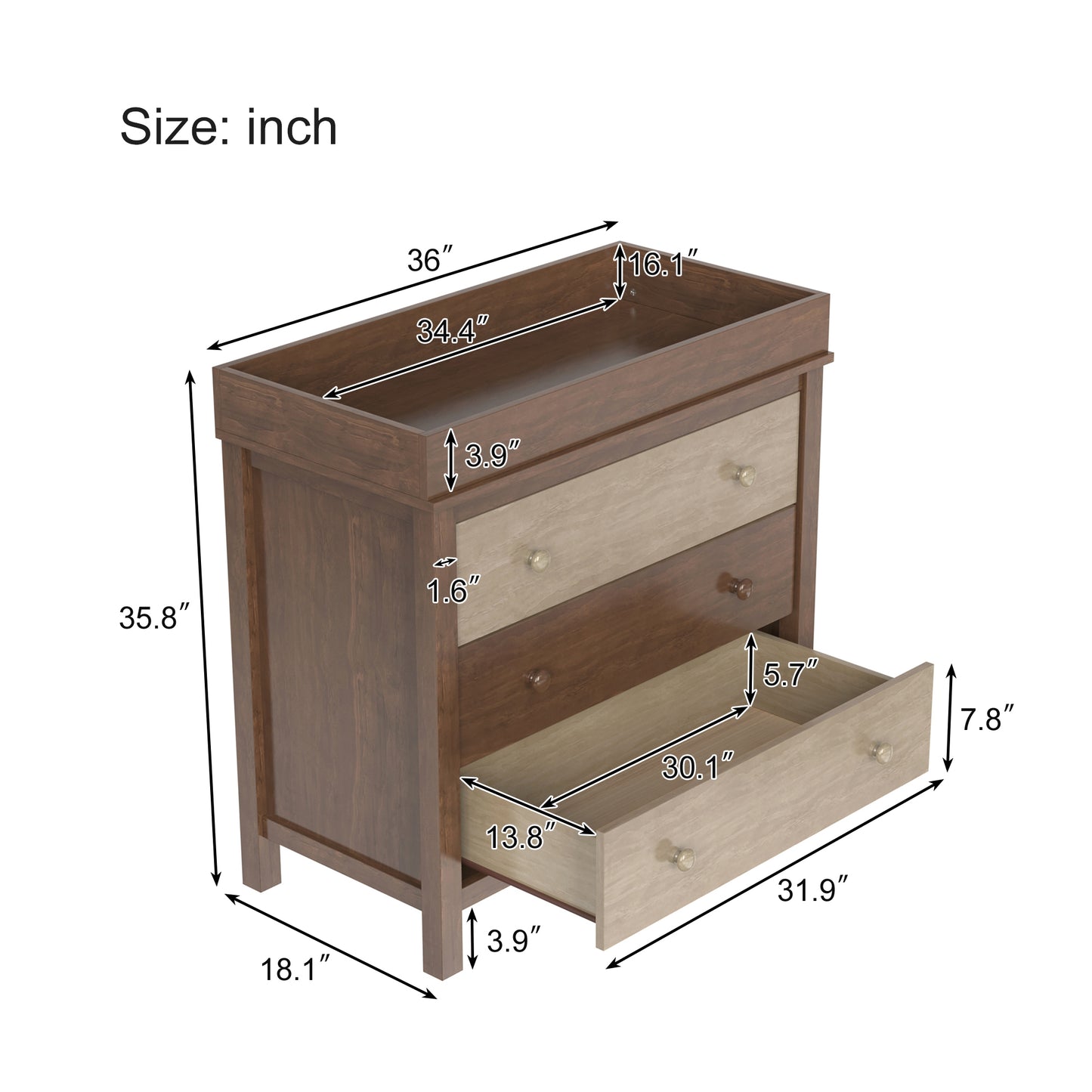 3 Pieces Nursery Sets Baby Crib and Changer Dreeser with Removable Changing Tray Bedroom Sets Brown