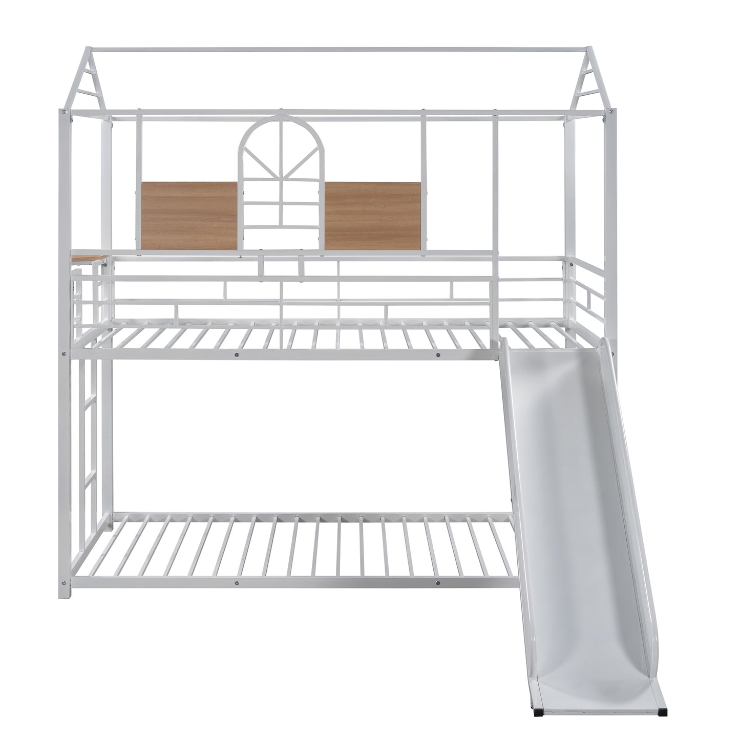 Twin Over Twin Metal Bunk Bed ,Metal Housebed With Slide,Three Colors Available.(White with White Slide)(OLD SKU :LP000095AAK)
