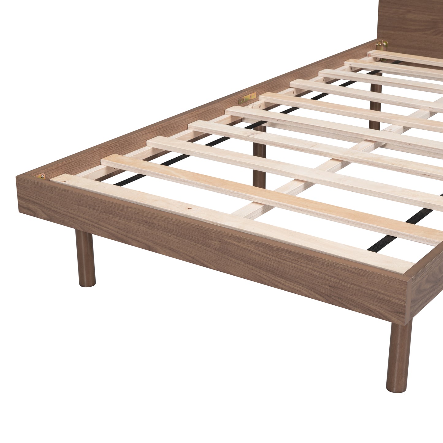 Modern Design Twin Size Platform Bed Frame with Headboard for Walnut Color