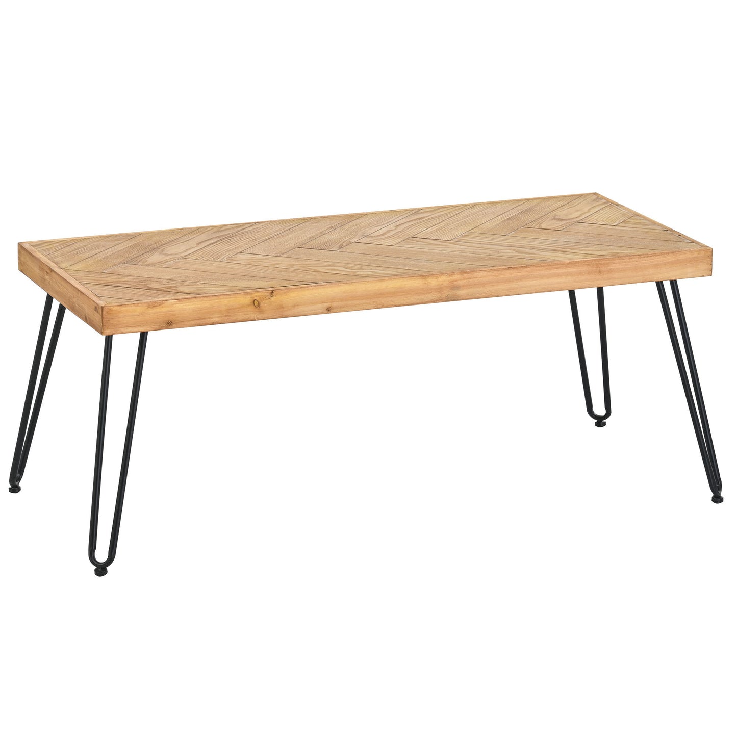 ON-TREND Modern Coffee Table, Easy Assembly Tea Table, Cocktail Table with w/Chevron Pattern & Metal Hairpin Legs for Living Room, Ash Wood Finished