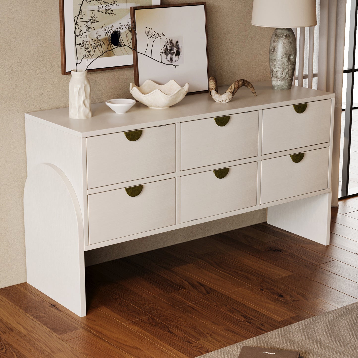 Retro Style Rubber Wood Venner Three-Drawer Dresser Sideboard Cabinet Console Table Sofa Table Ample Storage Spaces for Living Room, Children's Room, Adult Room, Antique White