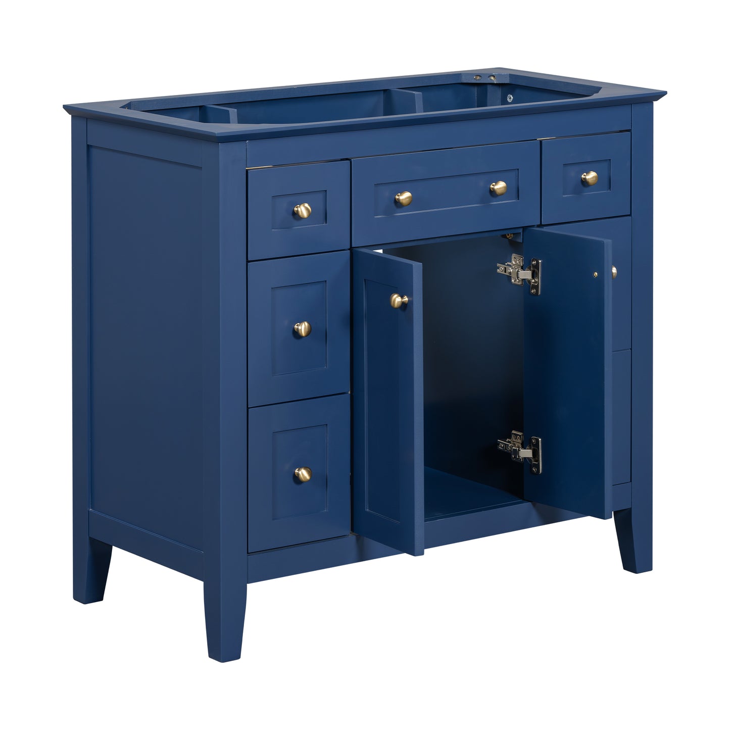 36'' Bathroon Vanity without Sink, Modern Freestanding Single Bathroom Cabinet with 6 Drawers & 2 Cabinets, Storage Cabinet for Bathroom, Solid Wood Frame Vanity Set, Blue (NOT INCLUDE SINK)