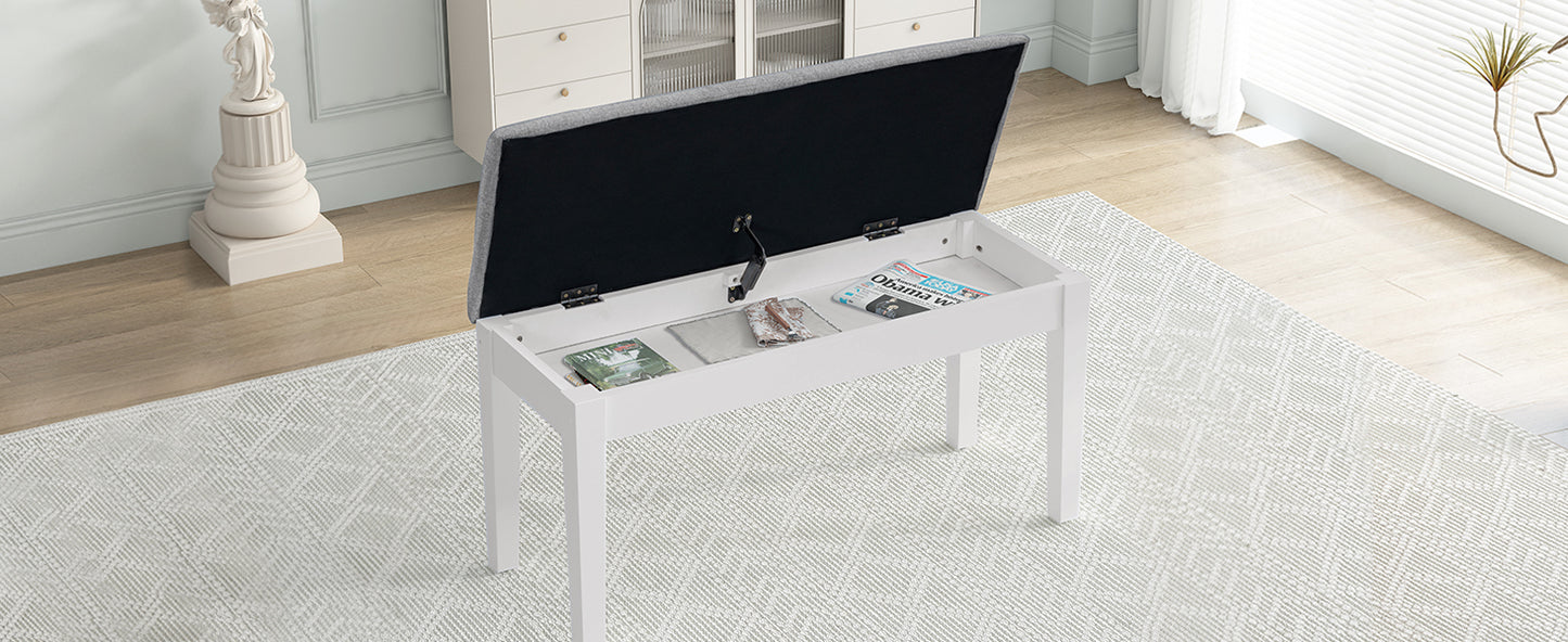 TOPMAX Farmhouse 6-Piece Dining Table Set with Storage Table, Kitchen Table Set with Drawer, Storable Bench and Upholstered Dining Chairs, White+Gray
