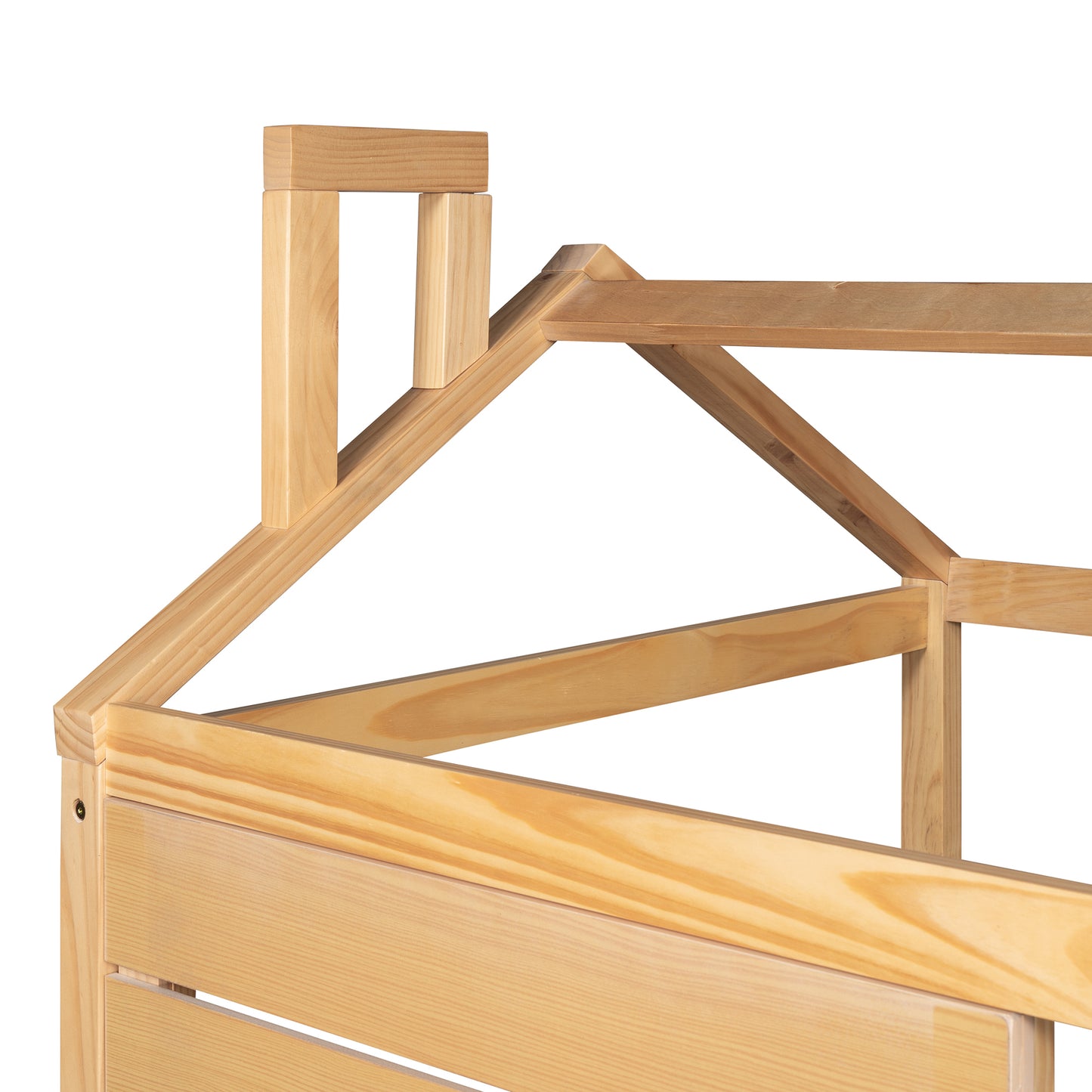 Twin Size House Bed Wood Bed with Two Drawers ( Natural )