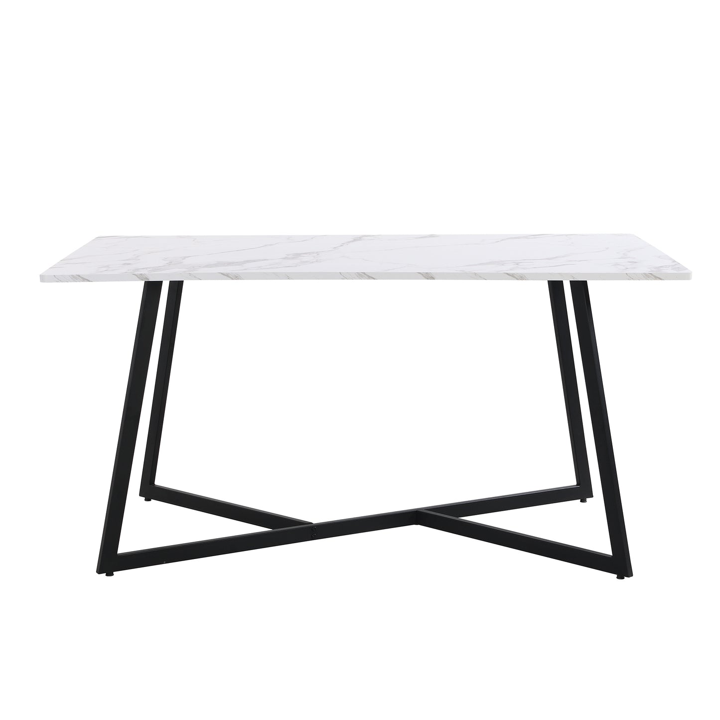 TOPMAX Modern Faux Marble 6-Piece Dining Table Set,60inch Metal Kitchen Table Set with Upholstered Dining Chairs and Bench, Black