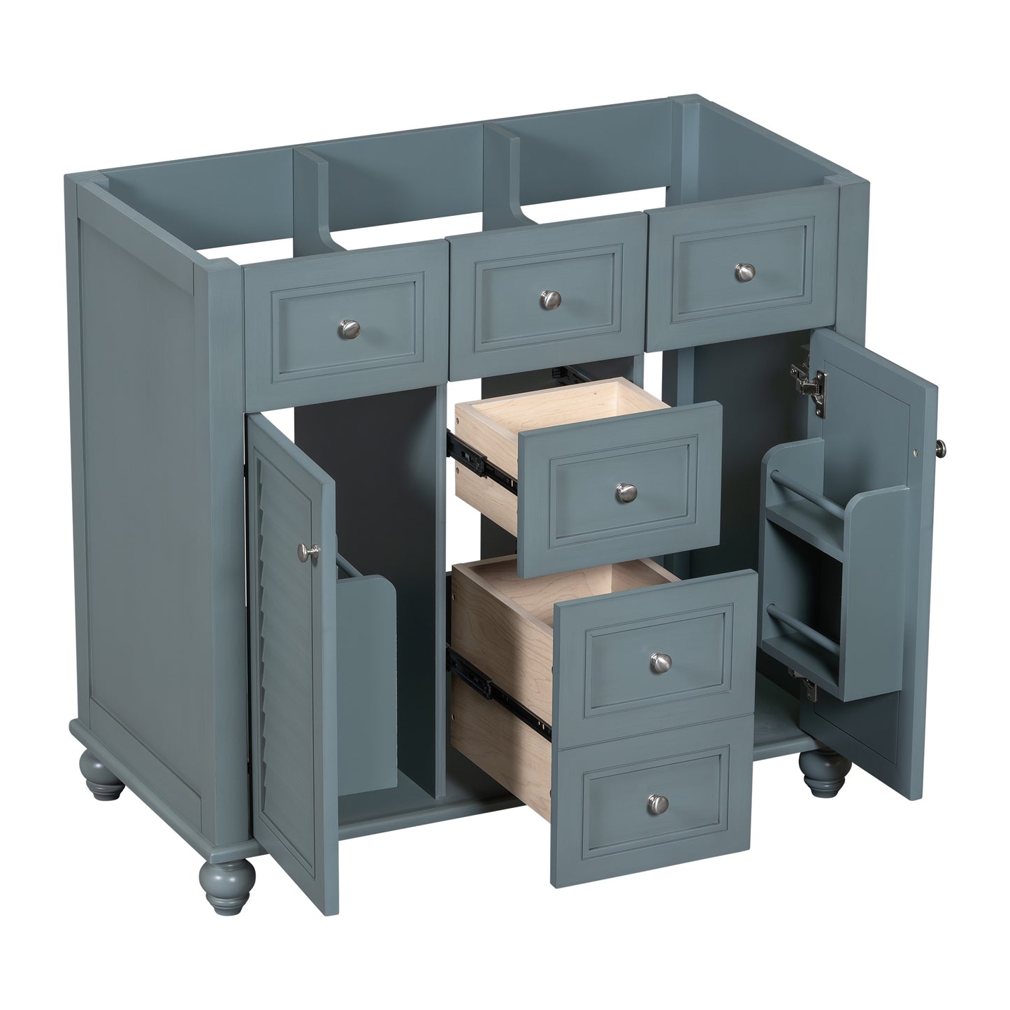 36" Bathroom Vanity Cabinet without Sink, Free Standing Vanity Set with 2 Drawers& Soft Closing Doors, Solid Wood Frame Bathroom Cabinet, Blue (NOT INCLUDE BASIN SINK)