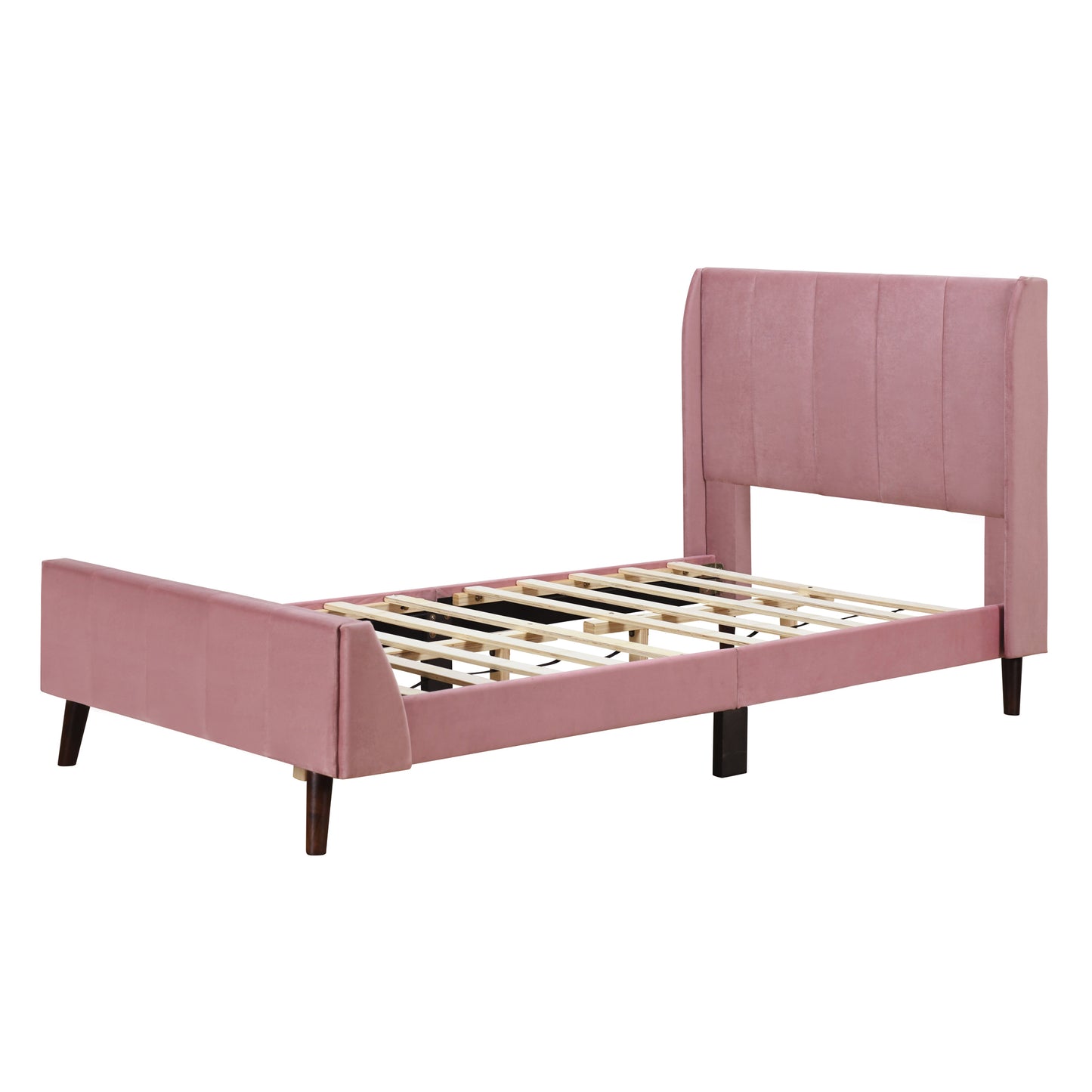 Twin Size Upholstered Platform Bed, Velvet, Pink