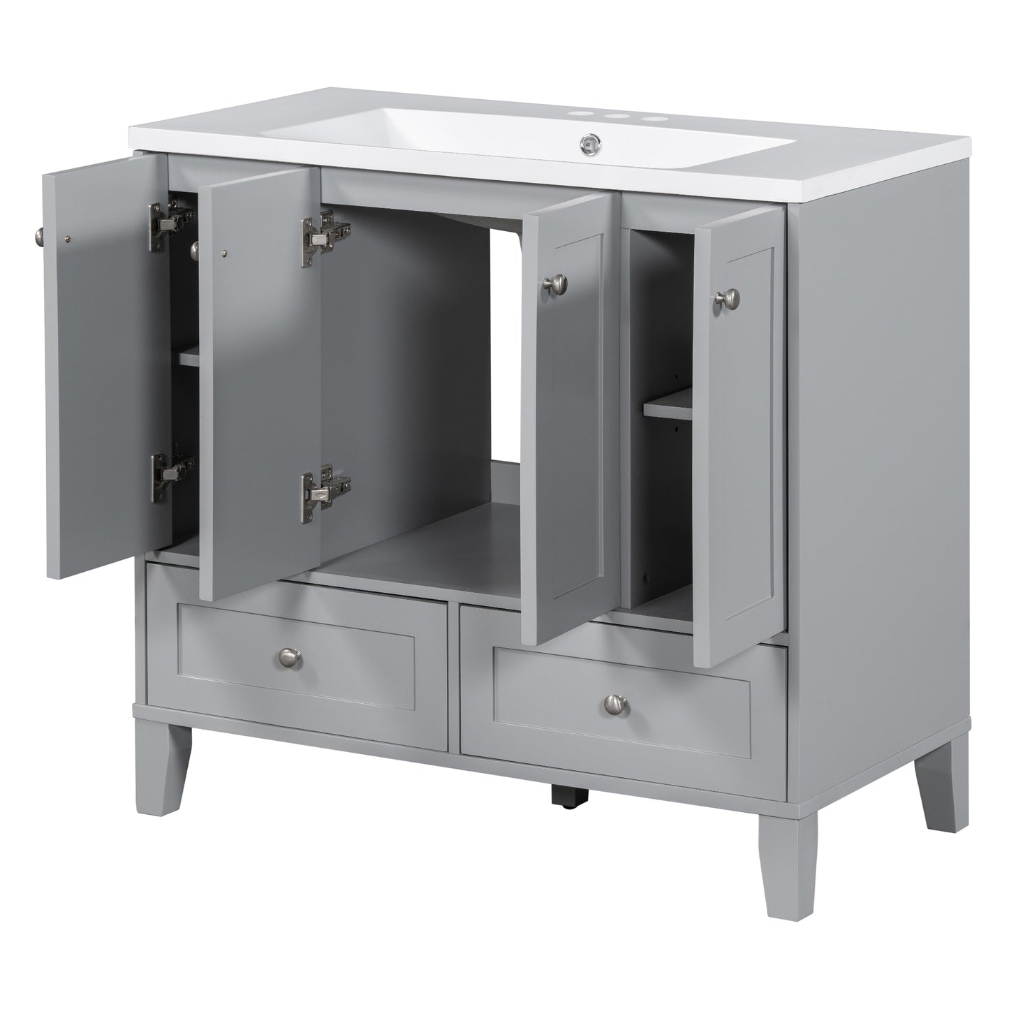 36'' Bathroom Vanity with Resin Sink Combo,Solid Wood Frame Bathroom Storage Cabinet, Freestanding Vanity Set with 4 Soft Closing Doors& 2 Drawers