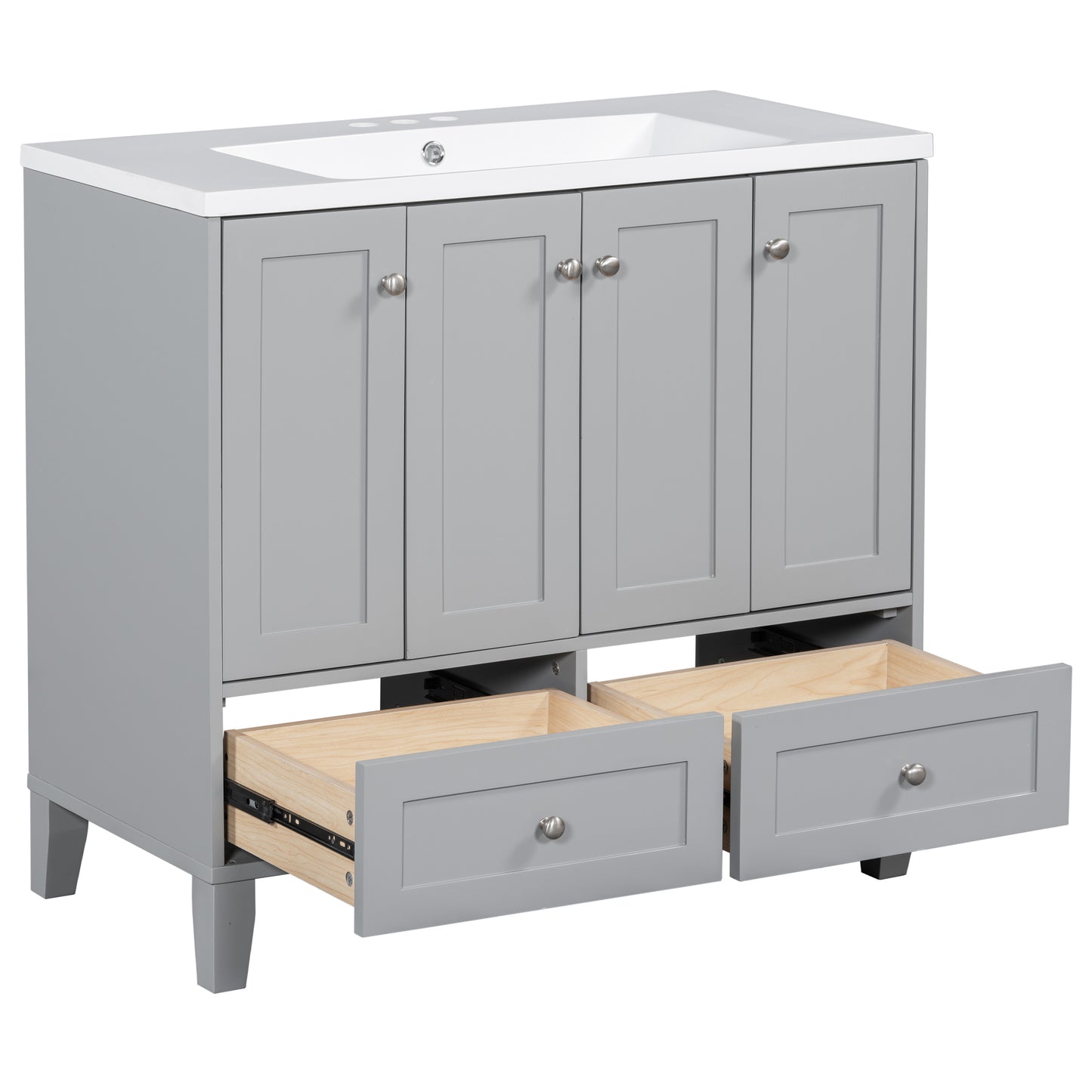 36'' Bathroom Vanity with Resin Sink Combo,Solid Wood Frame Bathroom Storage Cabinet, Freestanding Vanity Set with 4 Soft Closing Doors& 2 Drawers