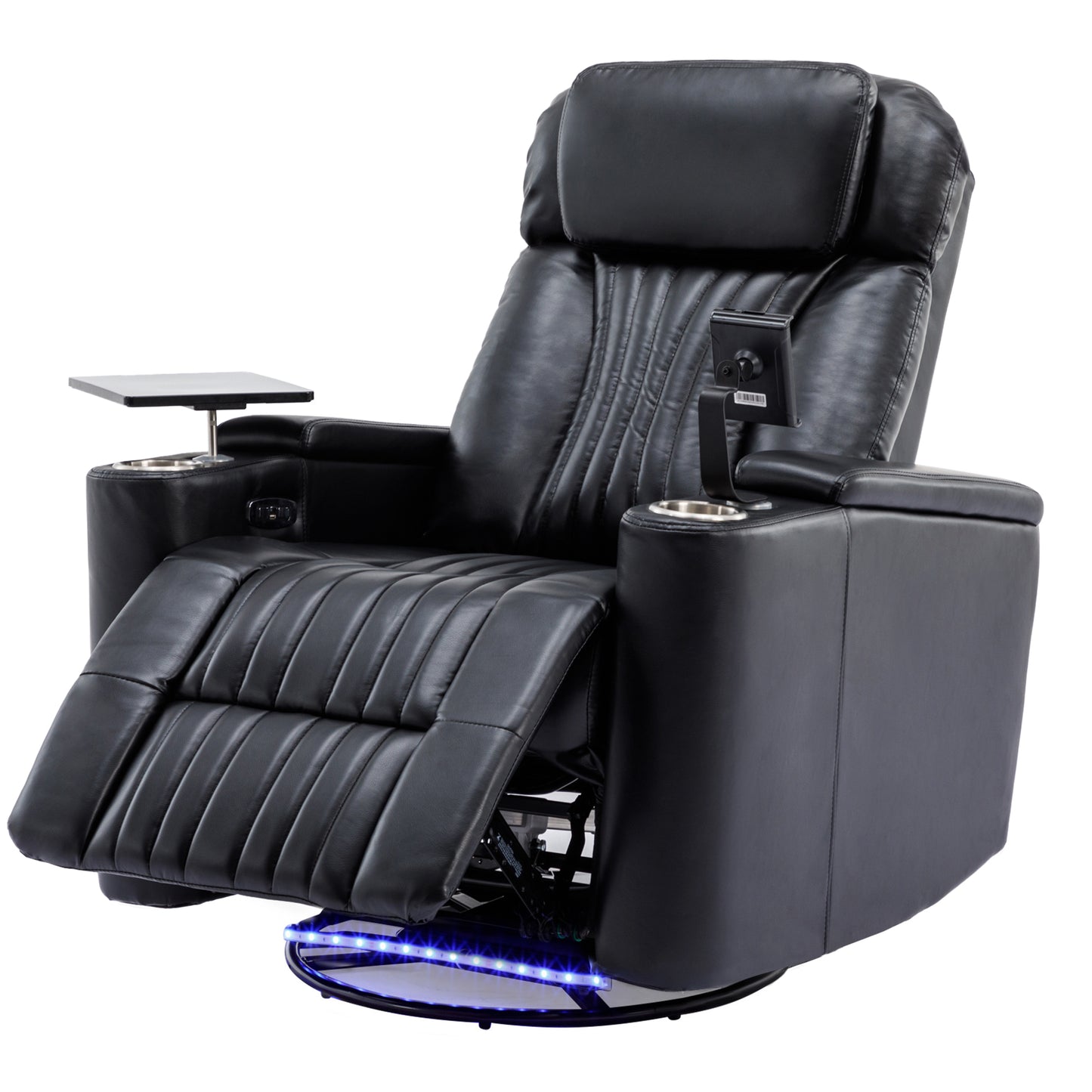 270° Power Swivel Recliner,Home Theater Seating With Hidden Arm Storage and LED Light Strip,Cup Holder,360° Swivel Tray Table,and Cell Phone Holder,Soft Living Room Chair,Black