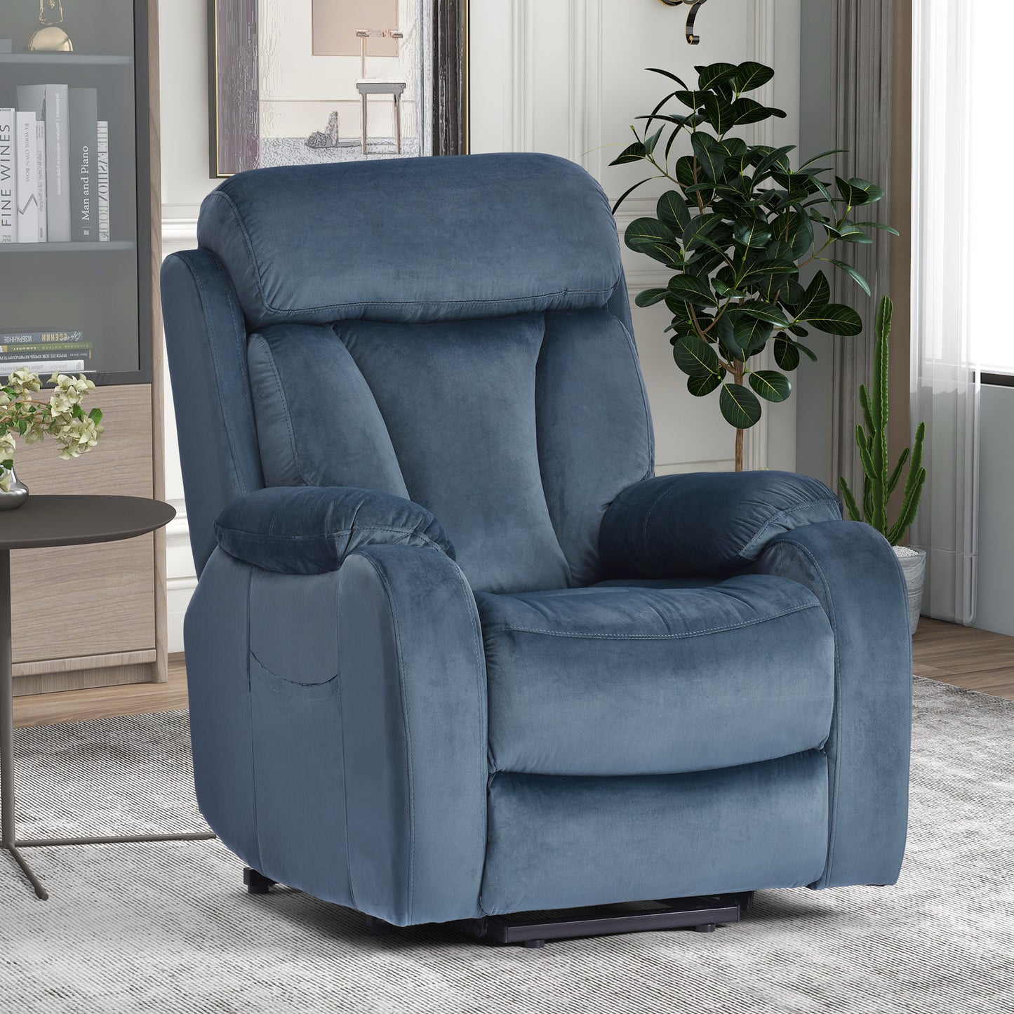 Lift Chair Recliner for Elderly Power Remote Control Recliner Sofa Relax Soft Chair Anti-skid Australia Cashmere Fabric Furniture Living Room (Navy Blue)
