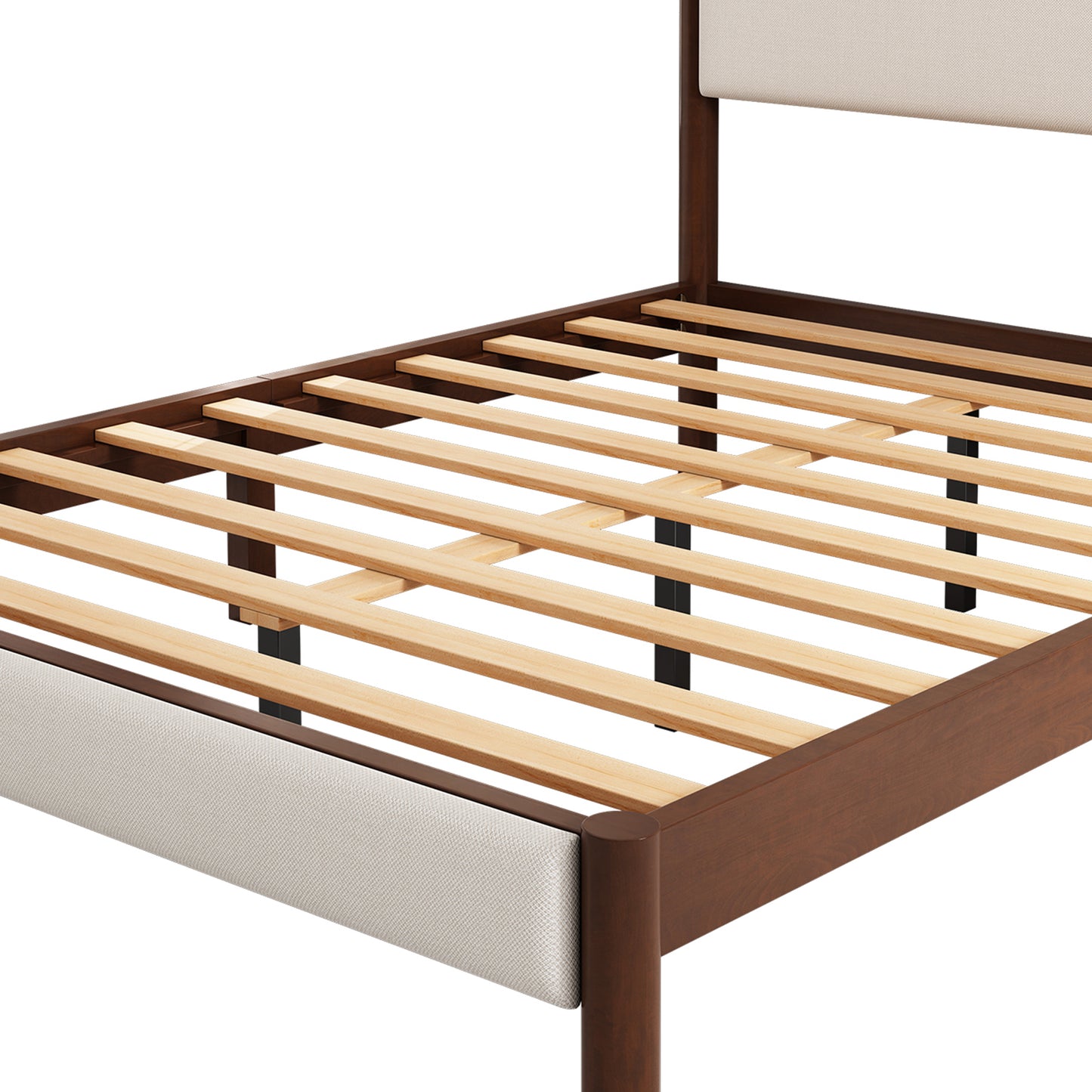 4 Pieces Bedroom Sets Mid Century Modern Upholestery Walnut Wood Frame Queen Platform Bed with Two Nightstands and Dresser