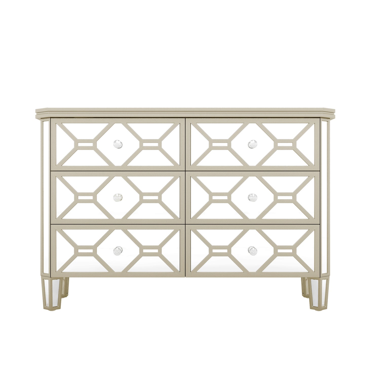 Elegant Mirrored 6-Drawer Dresser with Golden Lines Storage Cabinet for Living Room, Hallway, Entryway