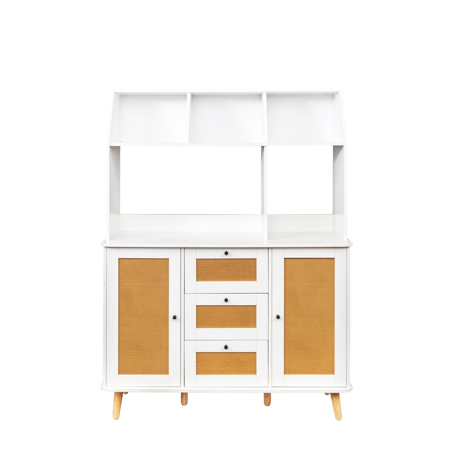 Cabinet with Rattan Door and 3 Drawers,Floor Cabinet with Storage,Buffet Cabinet for Living Room, Dining Room, Entryway