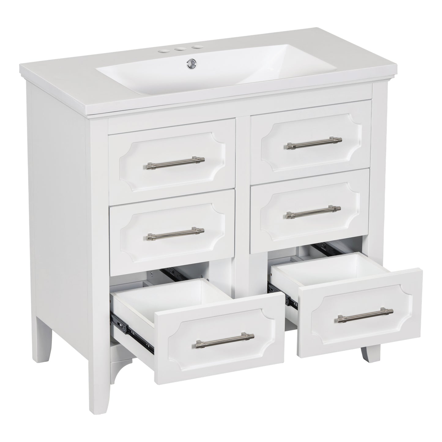 36'' Bathroom Vanity with Resin Sink Combo, Free Standing Single Vanity Set with Four Drawers, Solid Wood Frame Bathroom Storage Cabinet