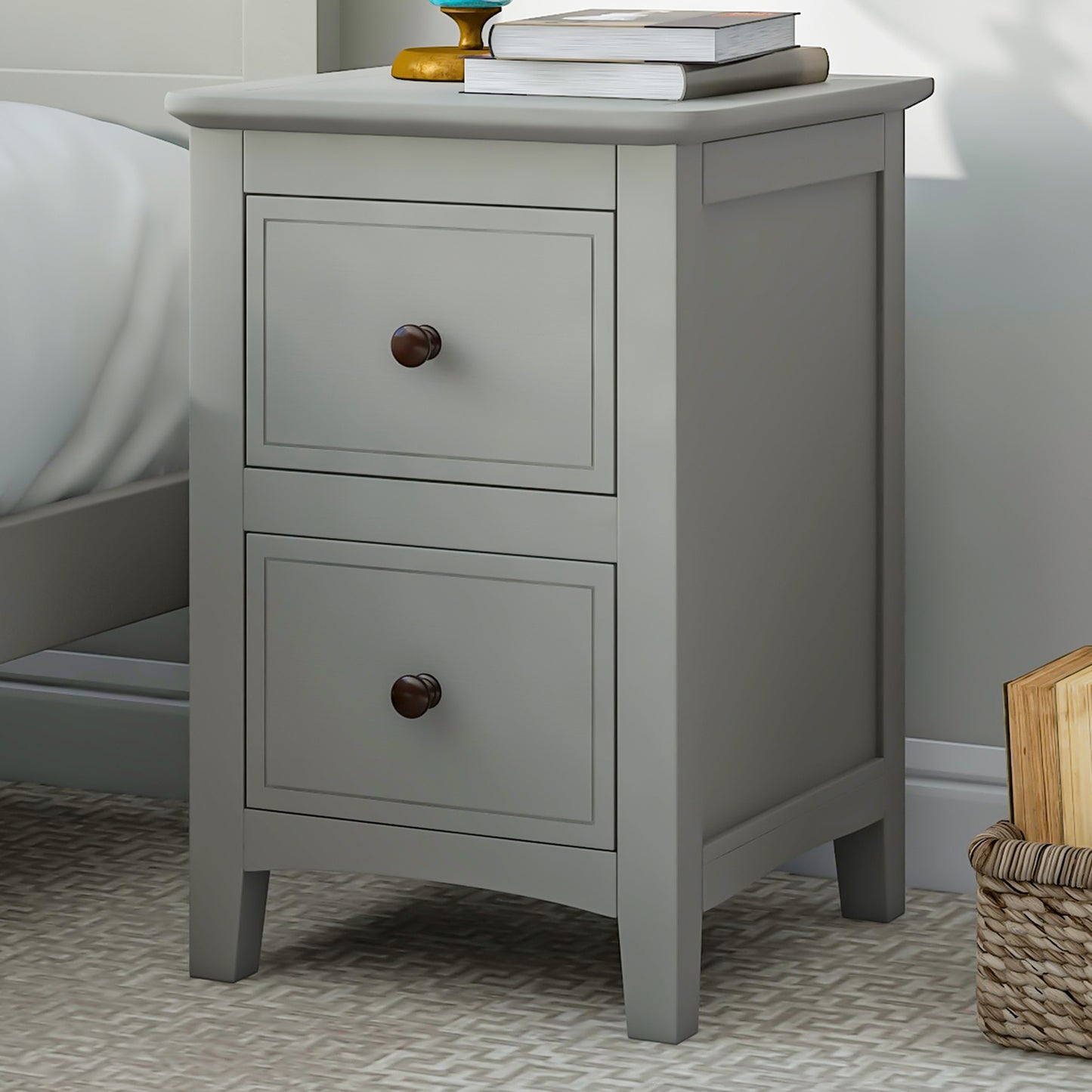 Gray Solid Wood 5 Pieces King Bedroom Sets(bed+nightstand*2+chest+dresser)NEW