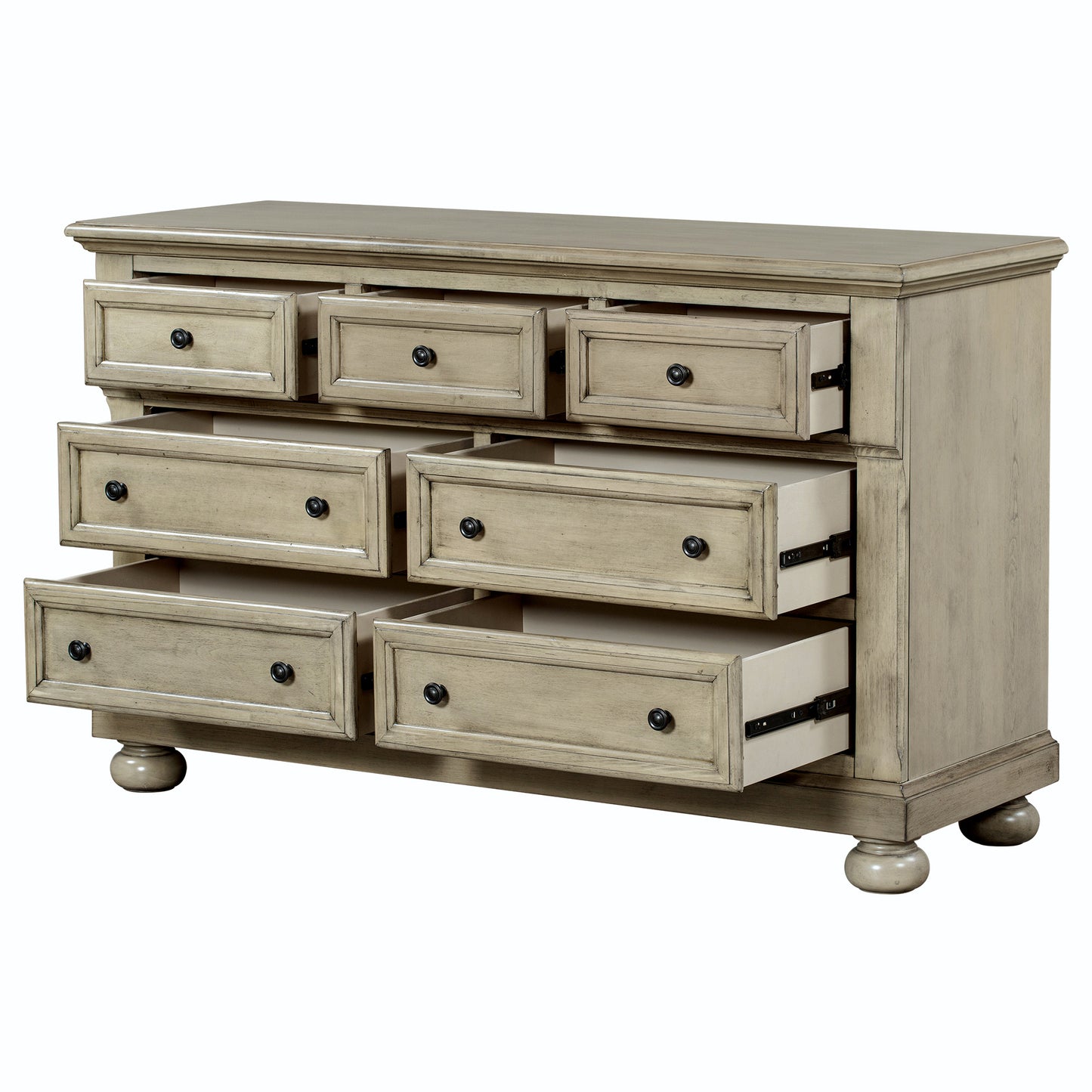 Solid Wood Seven-Drawer Dresser with Changing Topper for Nursery, Kid's Room, Bedroom, Stone Gray