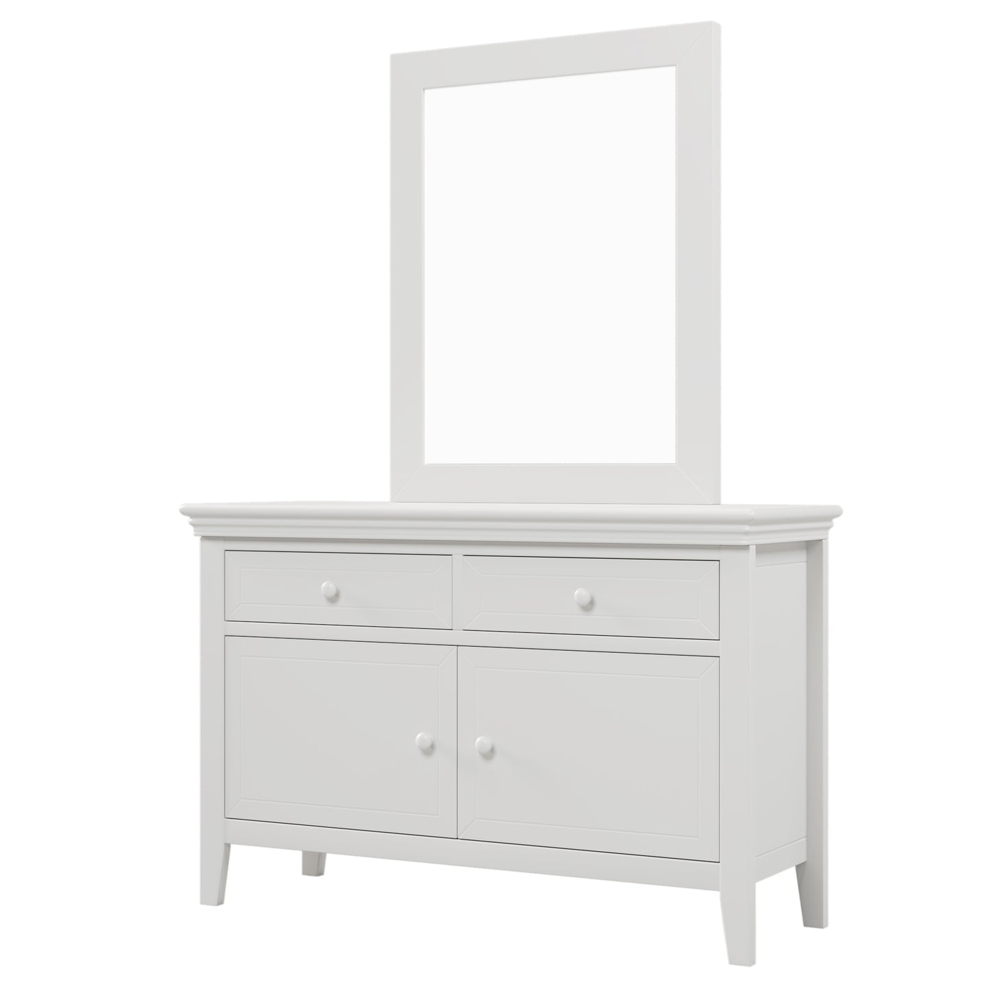 6 Pieces Traditional Concise Style White Bedroom Sets, Nightstand*2+ Chest+ Dresser+ Mirror+ Full Bed