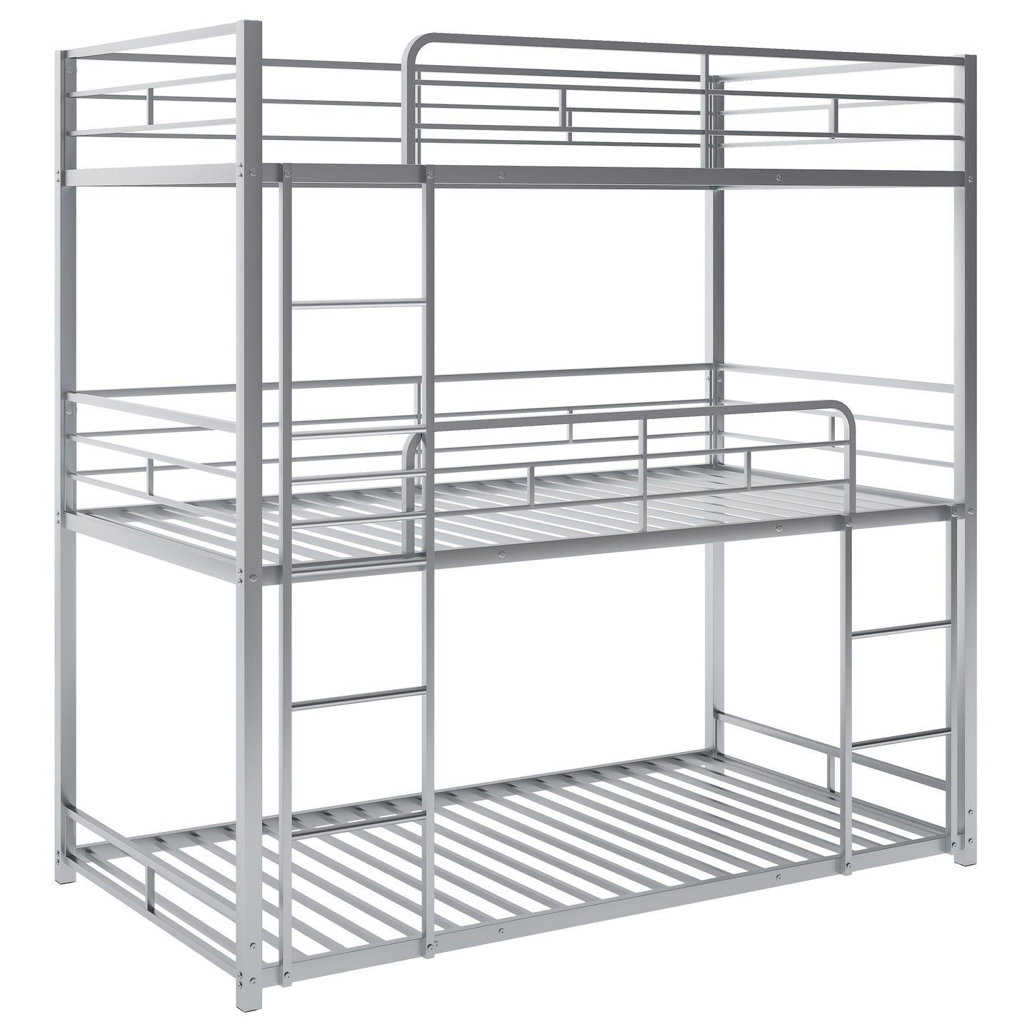 Metal Twin Size Triple Bunk Bed, Silver