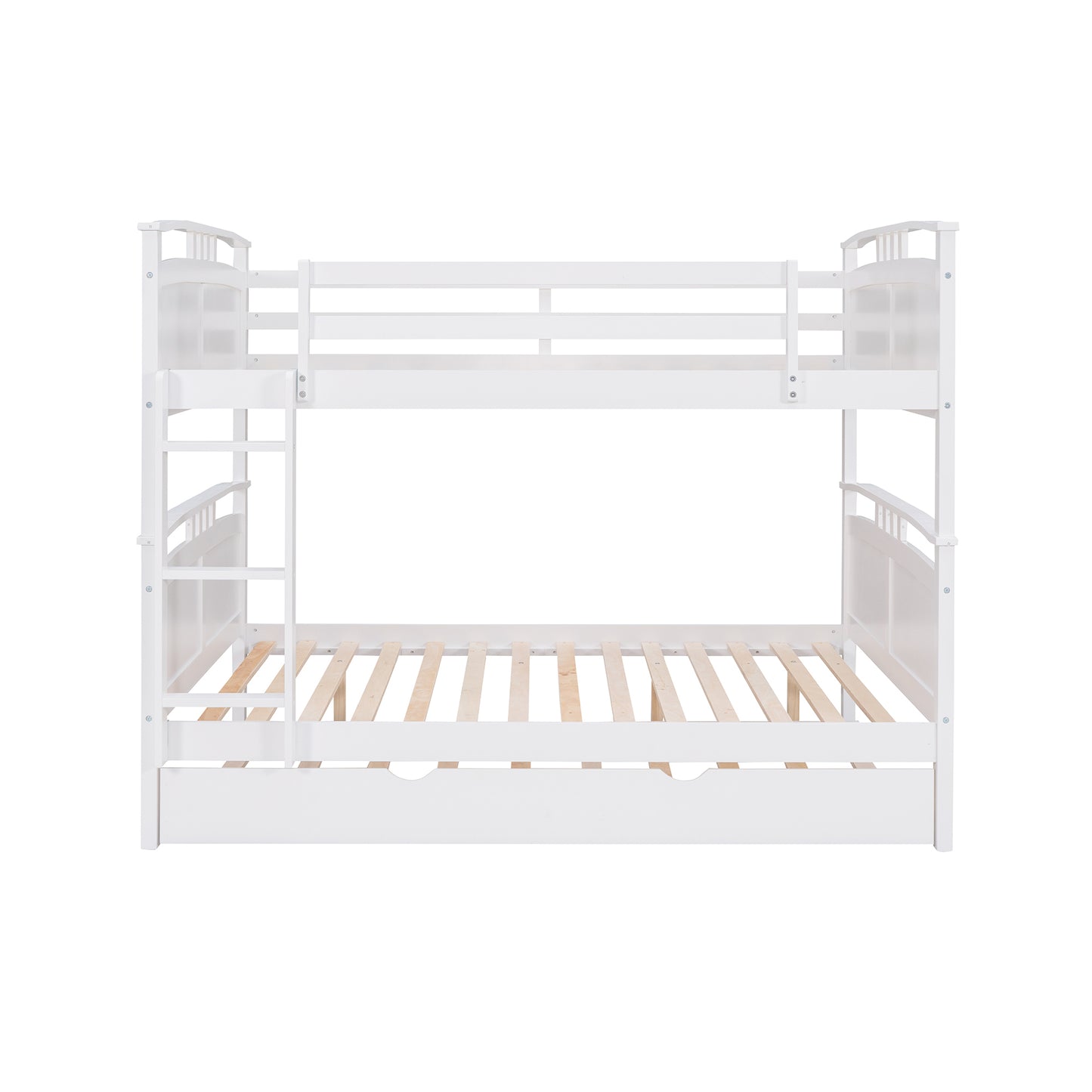 Full-Over-Full Bunk Bed with Twin size Trundle , Separable Bunk Bed for Bedroom - White