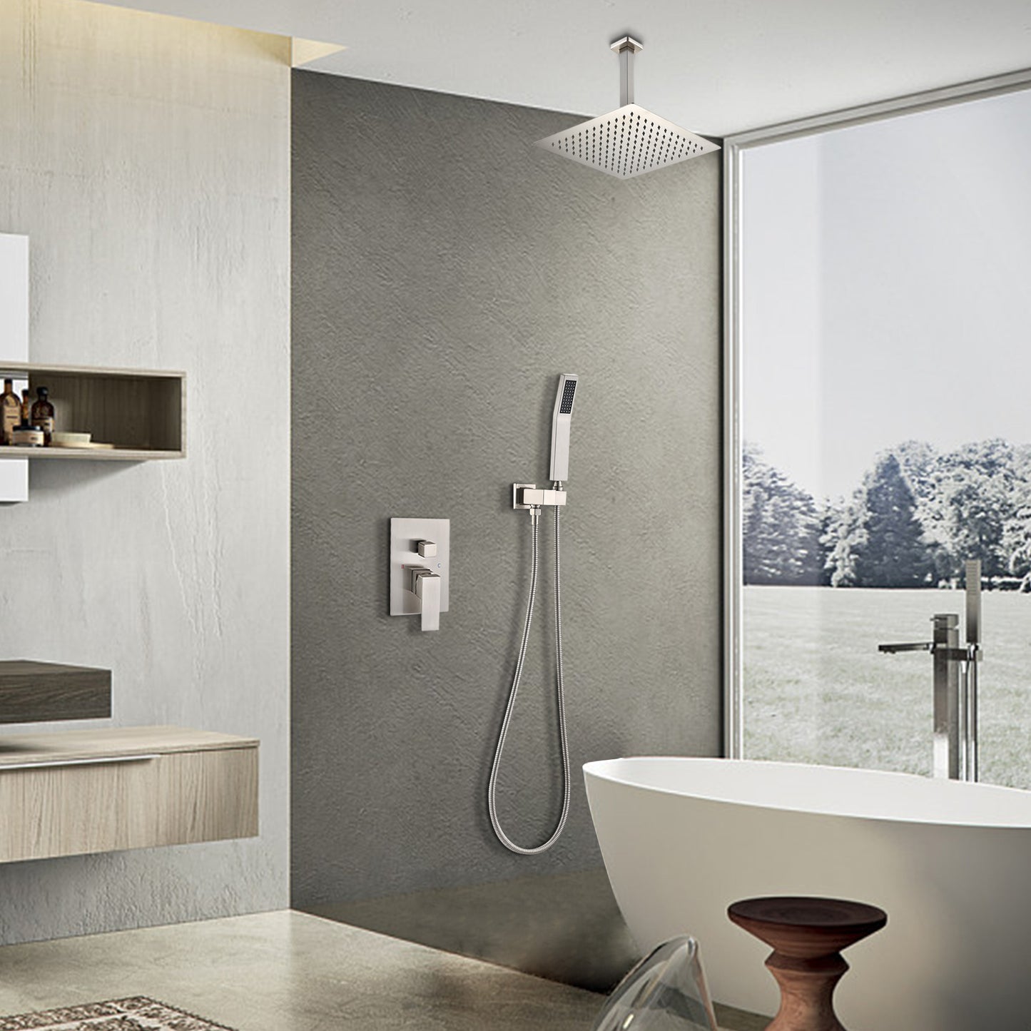 Ceiling Mounted Shower System Combo Set with Handheld and 12"Shower head