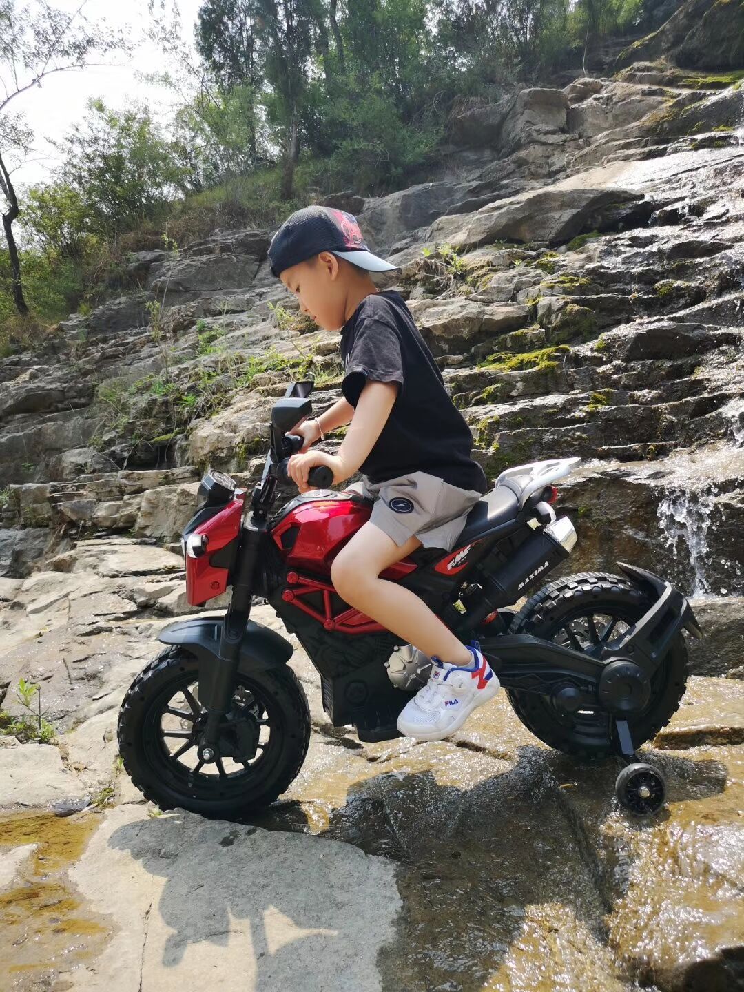 Electric Motorcycle for Kids, kids ride on motorcycle, Tamco 12V Electric Dirt Bike with Training Wheels, Hand Racing Foot Brake,PU seat, Ride on Motorcycle for 3~6 years Boys Girls gift