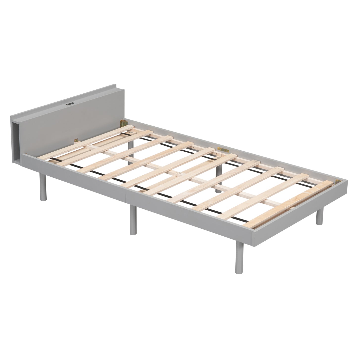 Modern Design Twin Size Platform Bed Frame with Headboard for Grey Color