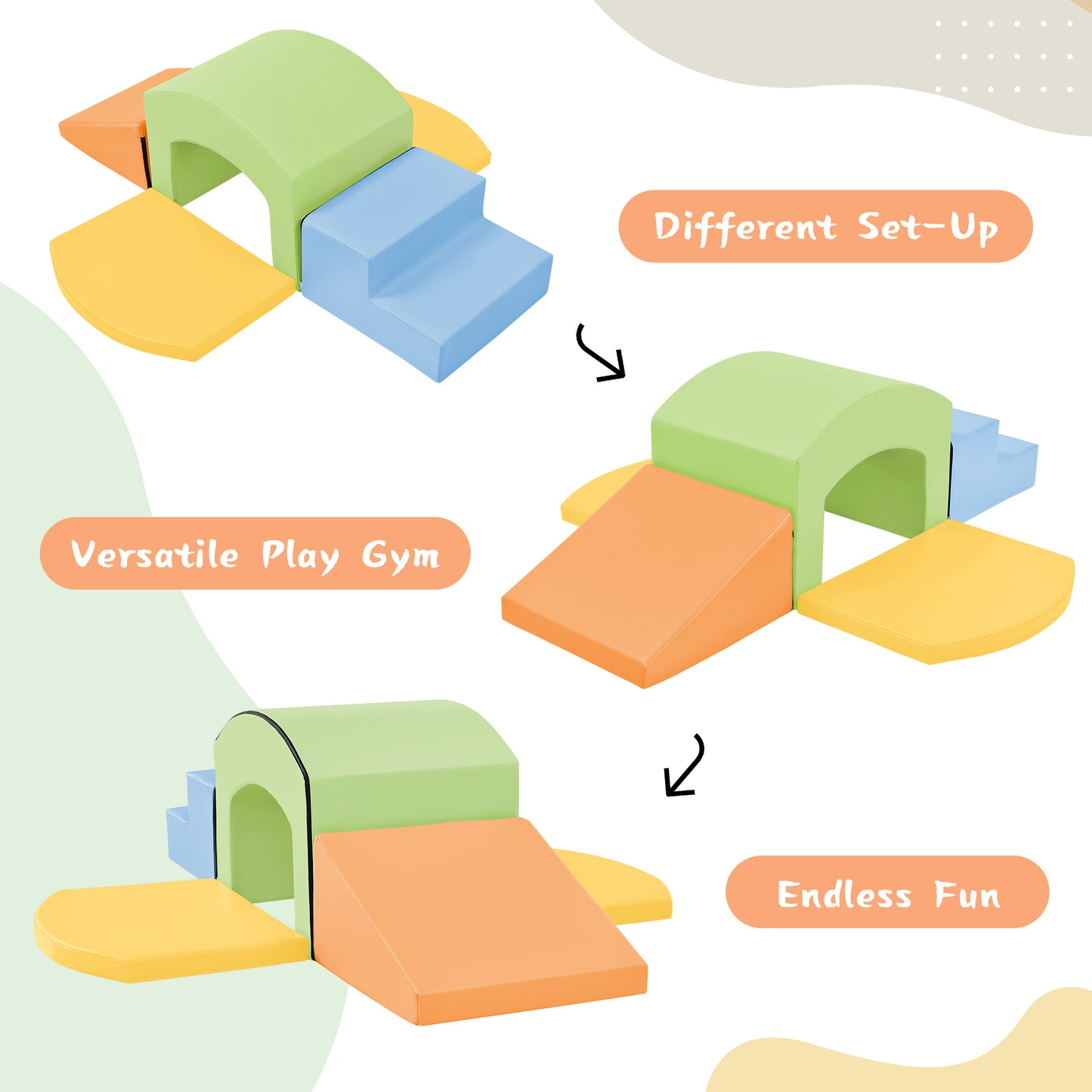 Soft Foam Playset for Toddlers, Safe SoftZone Single-Tunnel Foam Climber for Kids, Lightweight Indoor Active Play Structure with Slide Stairs and Ramp for Beginner Toddler Climb and Crawl