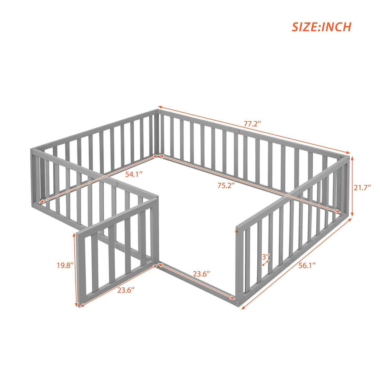 Full Size Wood Daybed Frame with Fence, Gray(OLD SKU:WF289662AAE)
