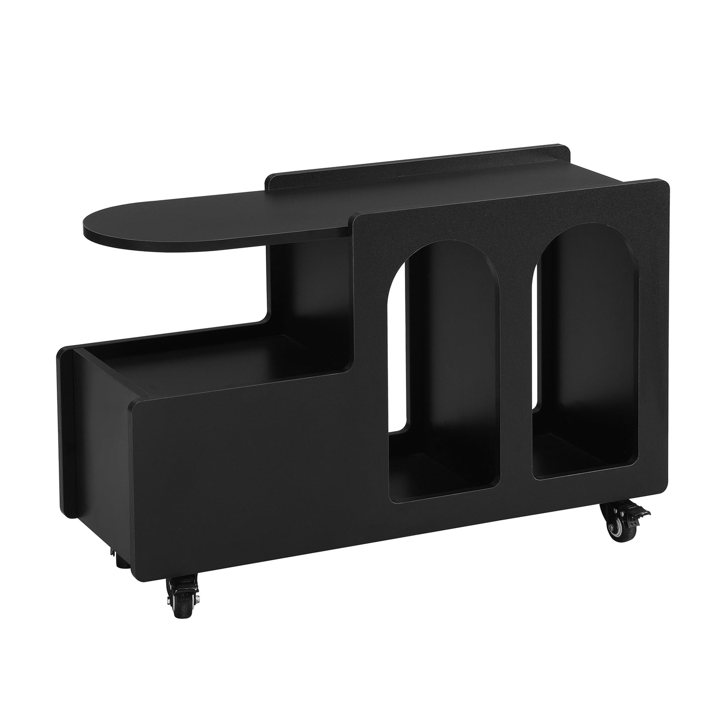 ON-TREND Mobile End Table with lockable wheels, Cream Style Side Table with Storage Drawer, 11.8inch Narrow Nightstand with Multi-layer Storage, Living Room, Black