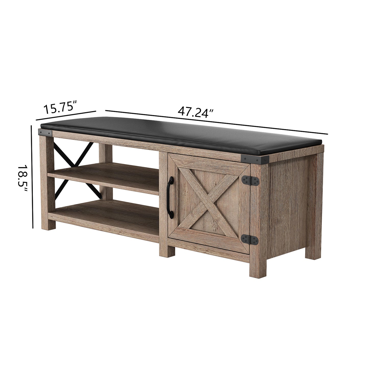 Modern Farmhouse Shoes Bench With Seat Cushion, Tobacco Wood