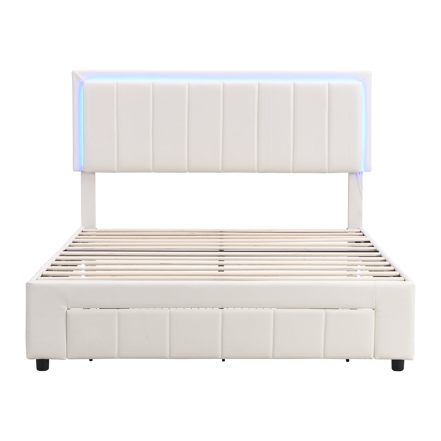 3-Pieces Bedroom Sets,Queen Size Upholstered Bed with LED Lights and Motion Activated Night Lights,Two Nightstands with USB Charging Station and LED lights,White