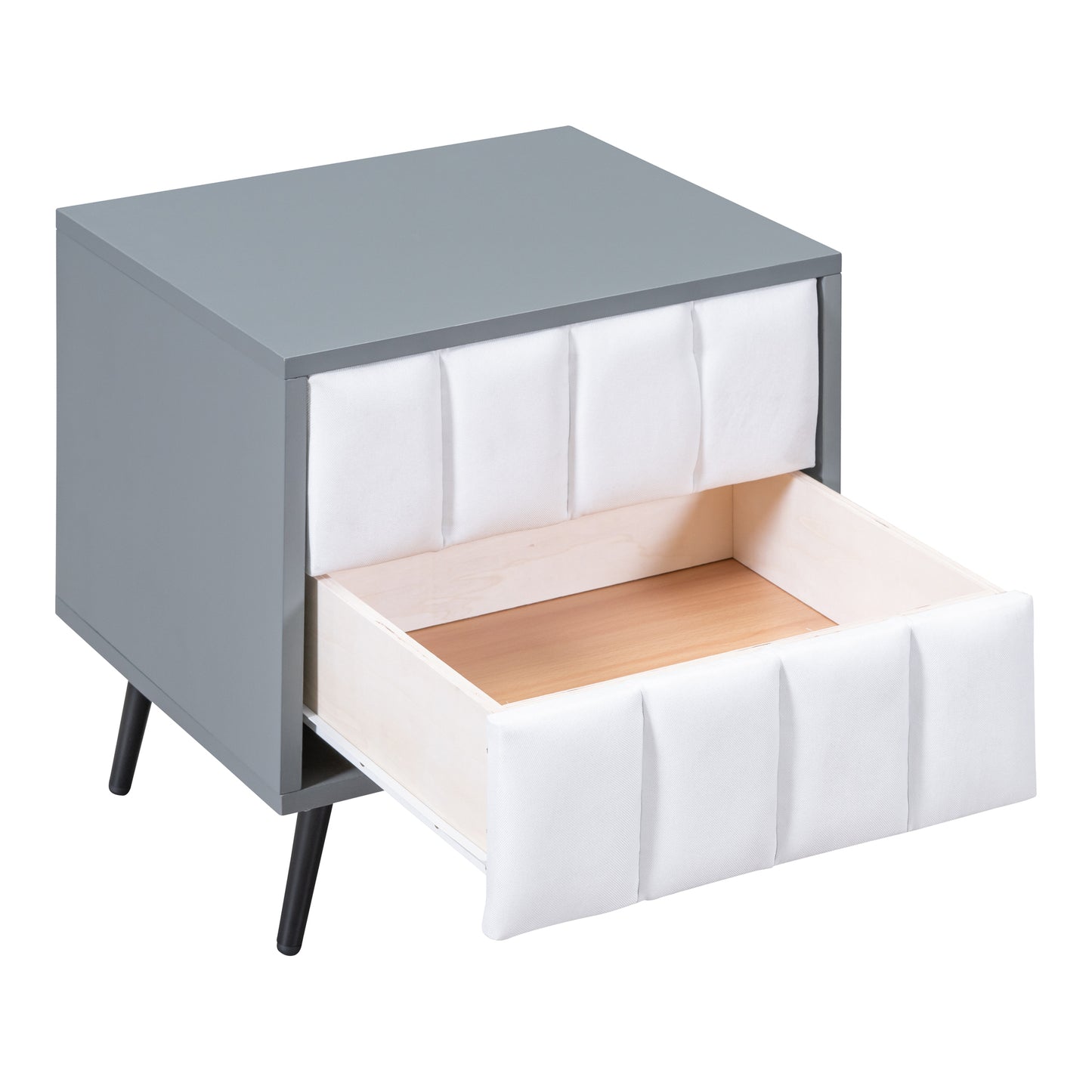 3-Pieces Bedroom Sets,Queen Size Wood Platform Bed and Two Nightstands,Storage Platform bed with USB and LED Lights-Gray+White