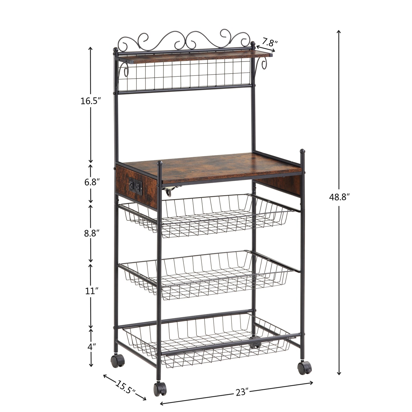 Removable Microwave& Oven Shelf Wire Basket, Kitchen Storage Shelf Rack for Spices, Pots and Pans, Wheels with Anti-skid Locks