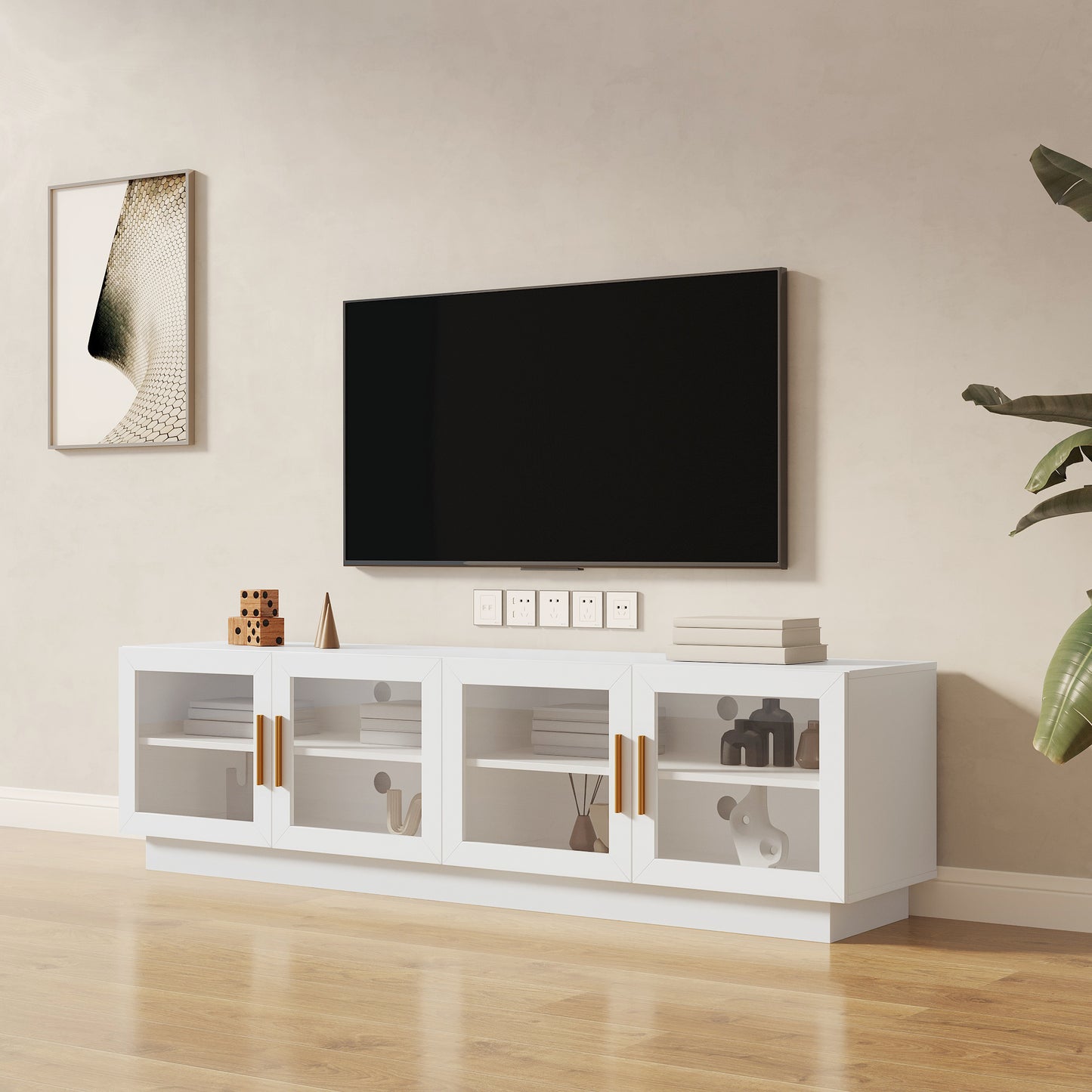 70.87" TV Stand , Modern TV Cabinet & Entertainment Center with Shelves, Wood Storage Cabinet for Living Room or Bedroom