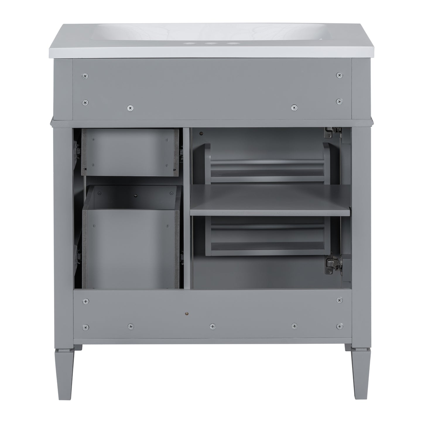 30'' Bathroom Vanity with Top Sink, Modern Bathroom Storage Cabinet with 2 Drawers and a Tip-out Drawer, Freestanding Vanity Set with Mirror Cabinet, Single Sink Bathroom Vanity