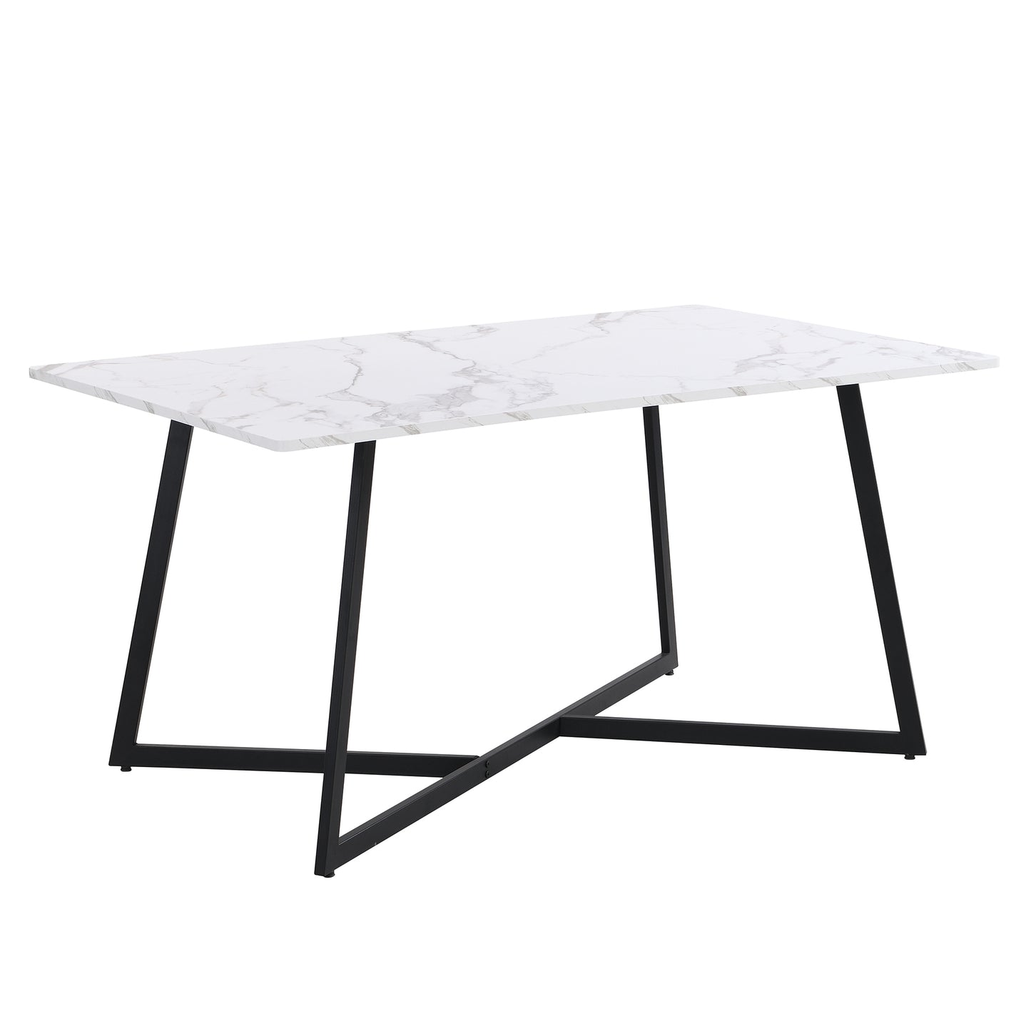 TOPMAX Modern Faux Marble 6-Piece Dining Table Set,60inch Metal Kitchen Table Set with Upholstered Dining Chairs and Bench, Black