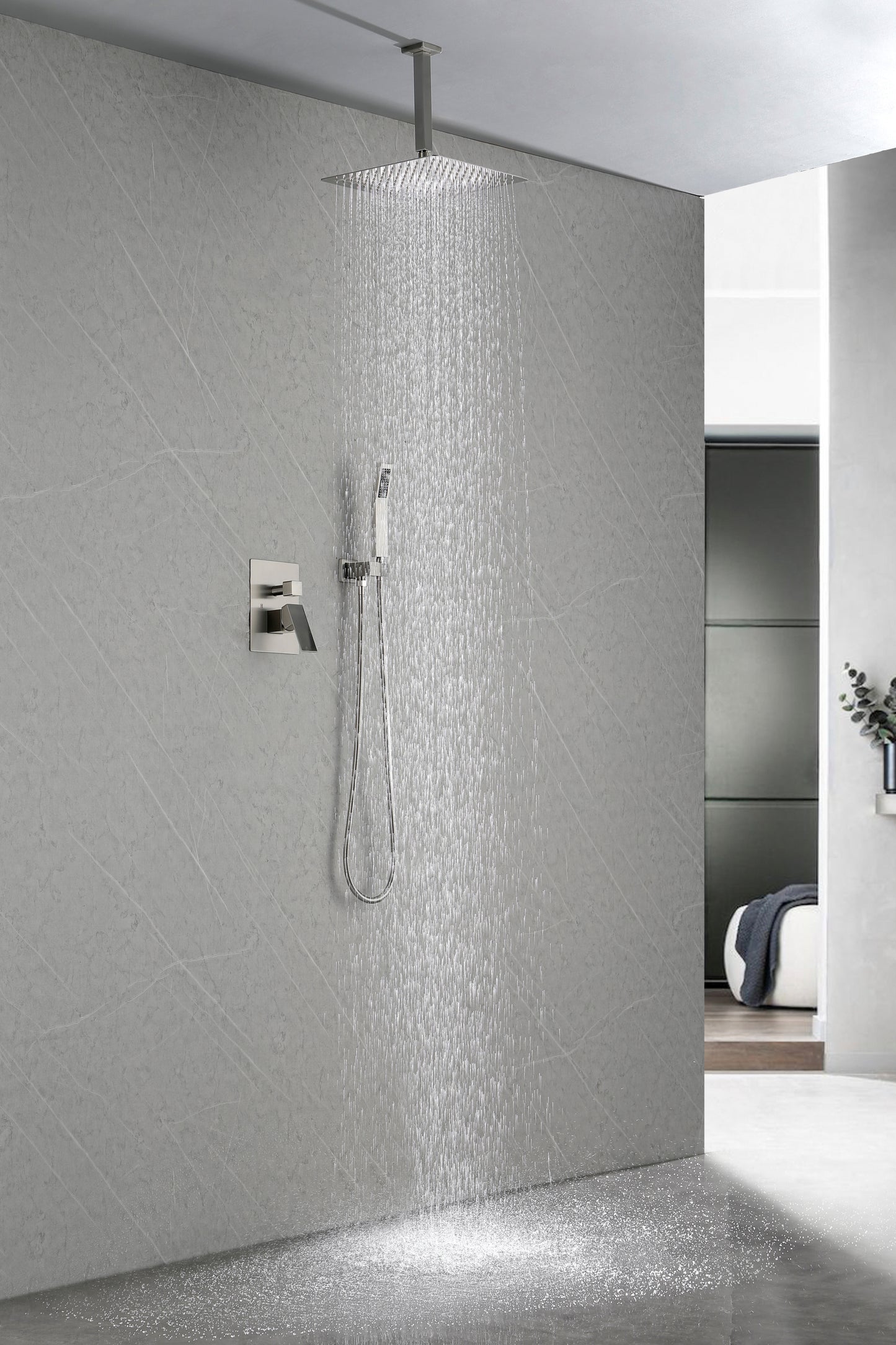 Ceiling Mounted Shower System Combo Set with Handheld and 12"Shower head