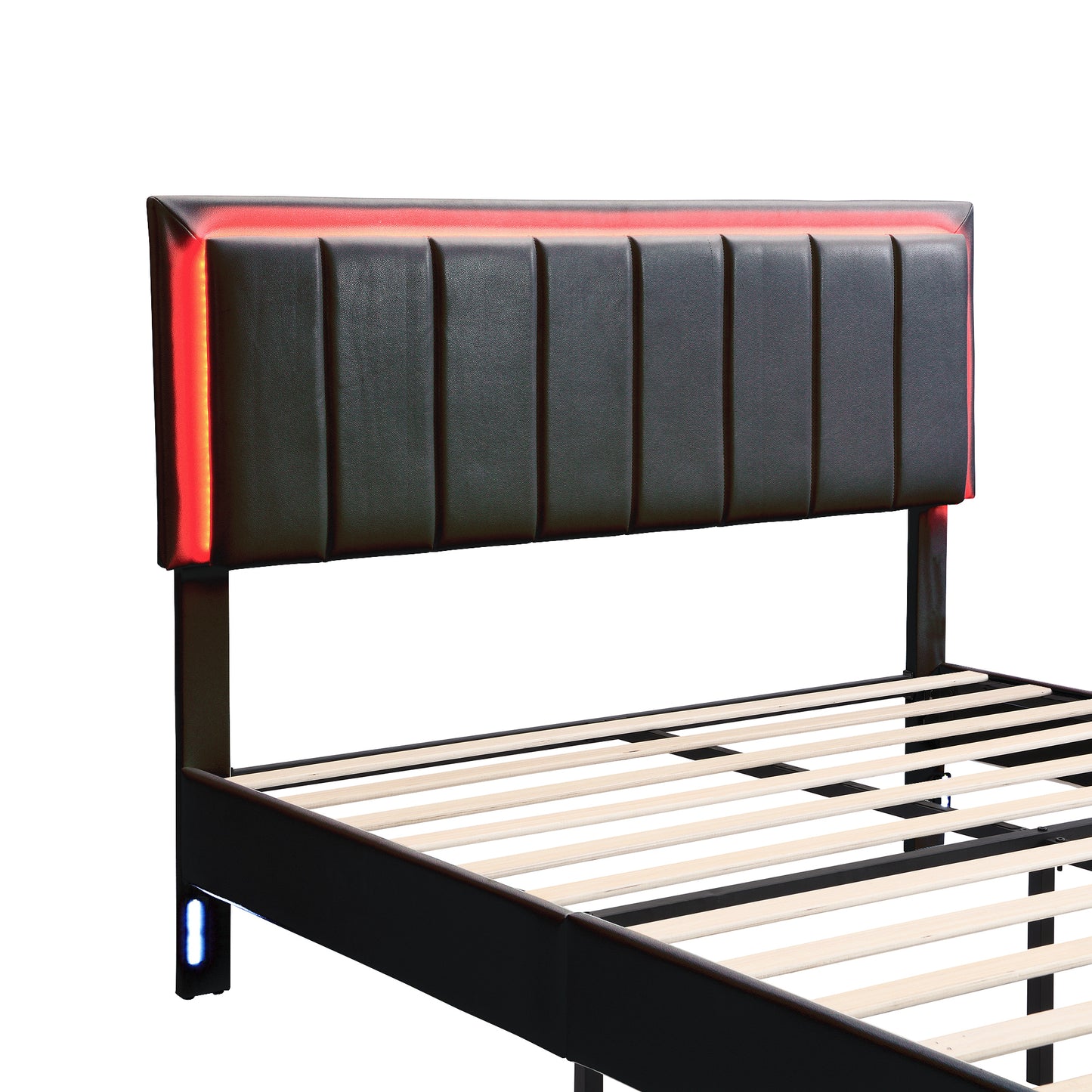 3-Pieces Bedroom Sets,Queen Size Upholstered Bed with LED Lights and Motion Activated Night Lights,Two Nightstands with USB Charging Station and LED lights,Black