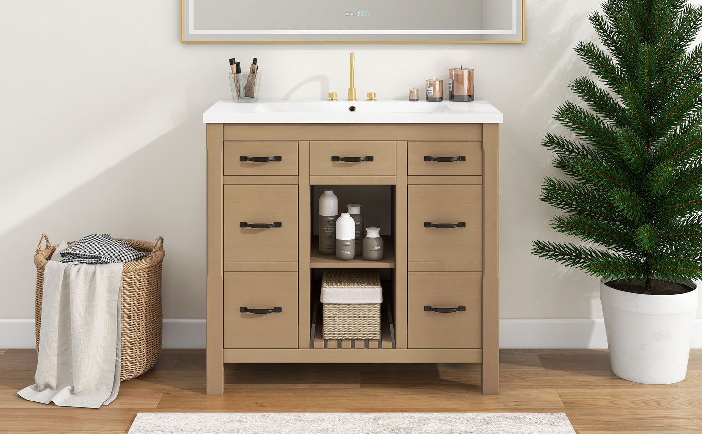 36''Bathroom Vanity with Undermount Sink,Modern Bathroom Storage Cabinet with 2 Drawers and 2 Cabinets,Solid Wood Frame Bathroom Cabinet
