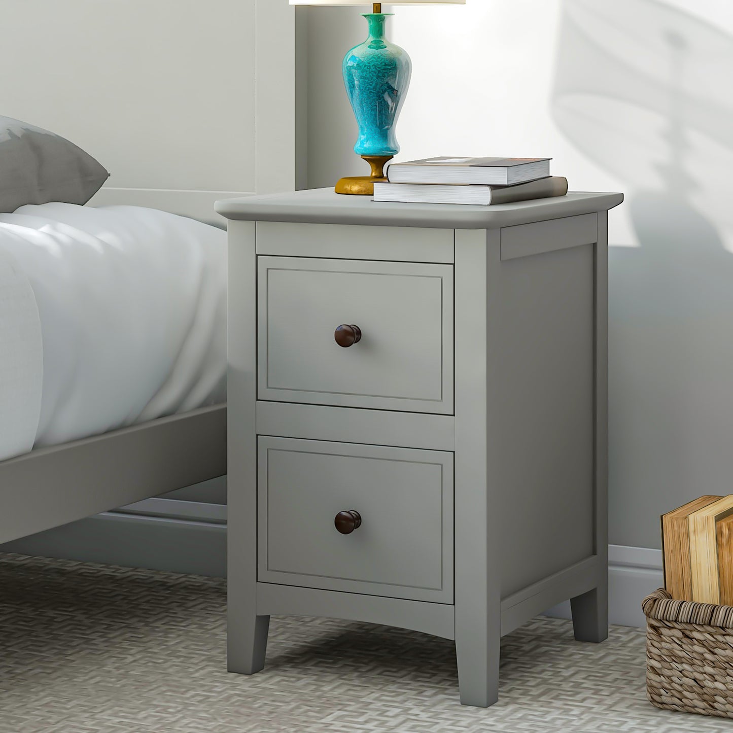 Gray Solid Wood 5 Pieces King Bedroom Sets(bed+nightstand*2+chest+dresser)NEW